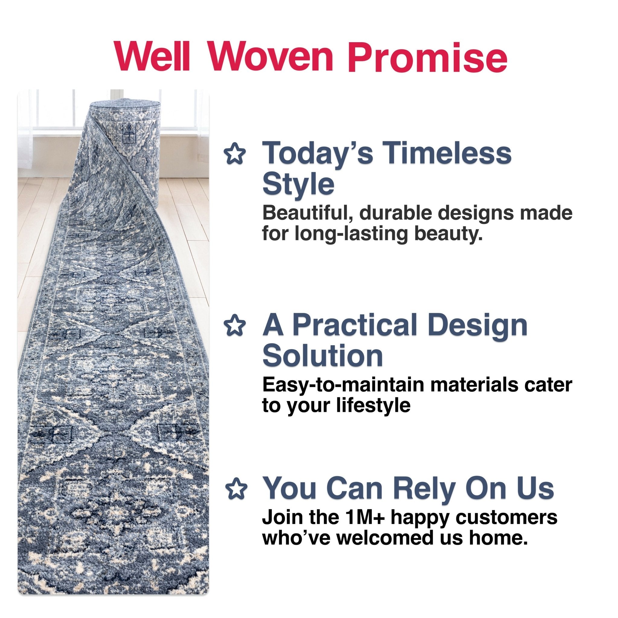 Custom Size Runner Camilla Farmhouse Medallion Denim Blue Choose Your Width x Choose Your Length Hallway Runner Rug、mySite、gigharbornorthrealestate