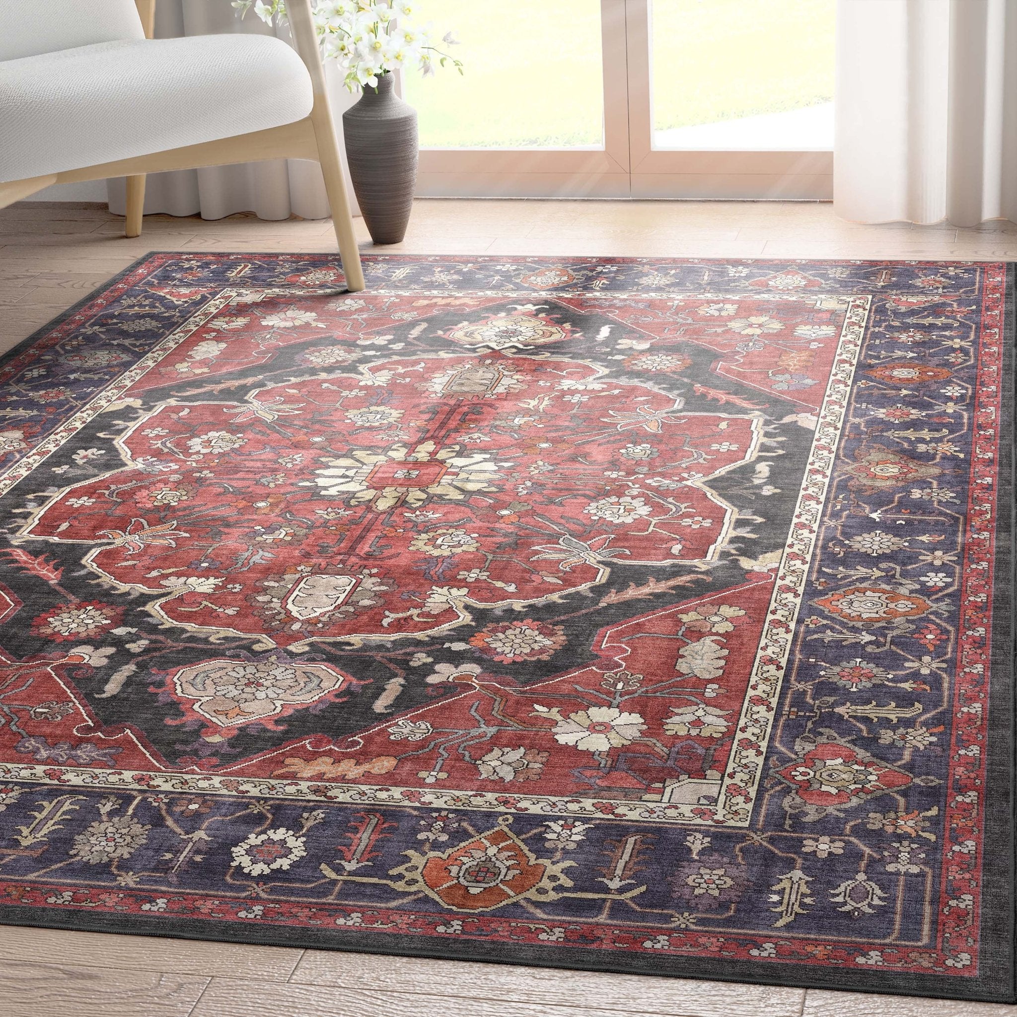 Jaipur Vintage Medallion Botanical Red Rug – Easy Clean, Stylish Elegant Design、mySite、gigharbornorthrealestate