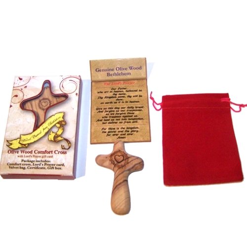  No Greater Love Olive Wood Comforting Cross Engraved with Crown of Thorns and Heart of Our Lord Package. Comes with Gift Box,Velvet Bag & Lord's Prayer Card - 2.75 Cross、mySite、elrpsem3k