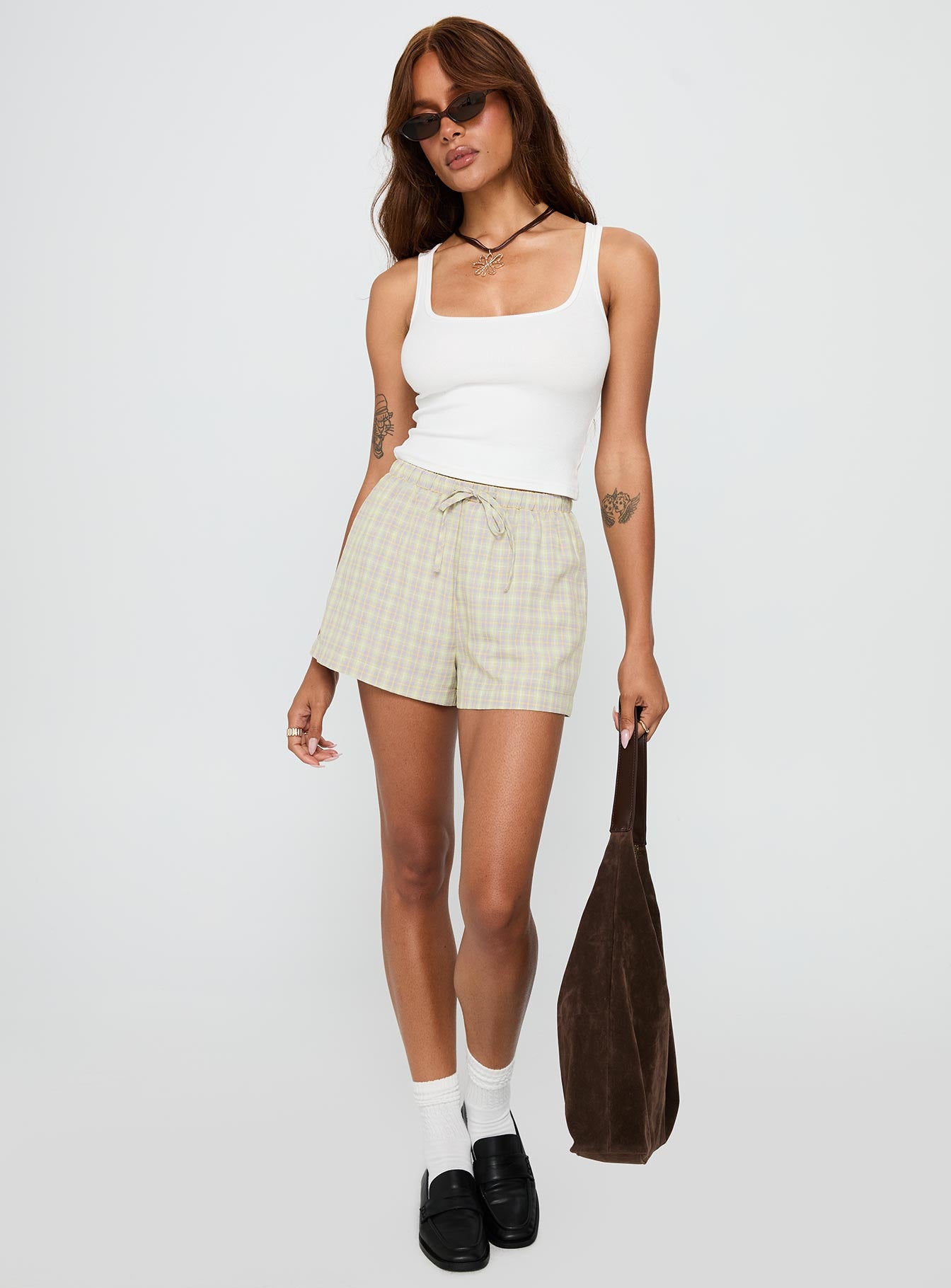 Star Blaze Shorts Green Check、mySite、solidvoid