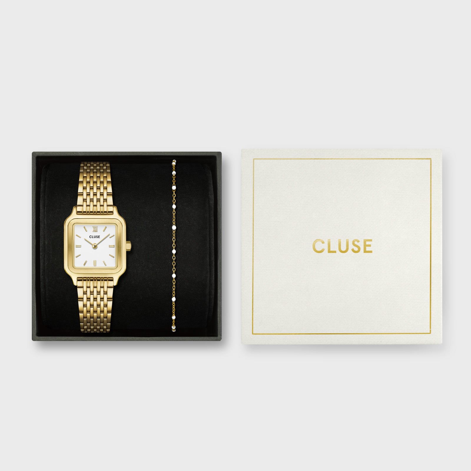 Gift Box Gracieuse Petite Watch Steel, White & White Epoxy Bracelet, Gold Colour、mySite、botmansion