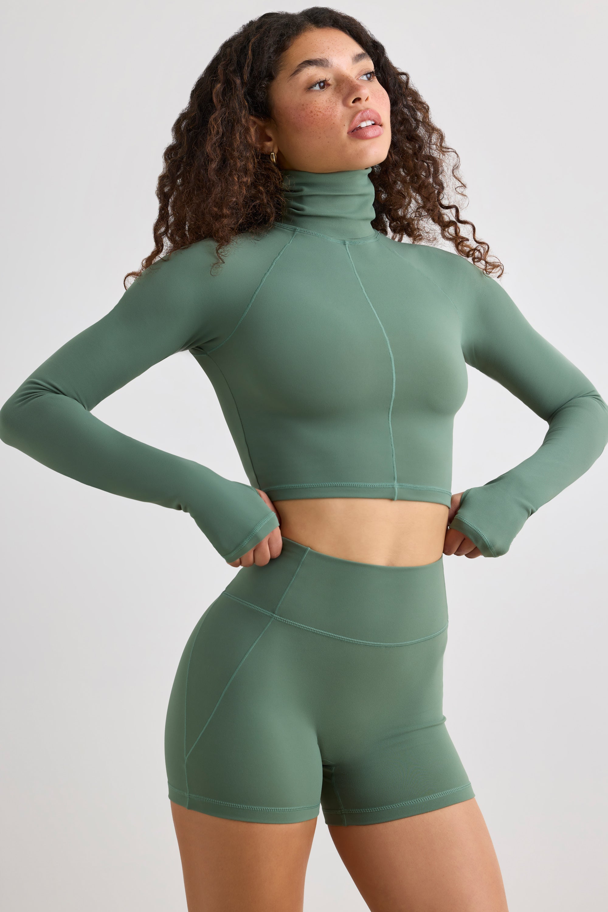 Soft Active High Waist Mini Shorts in Khaki、mySite、solidvoid