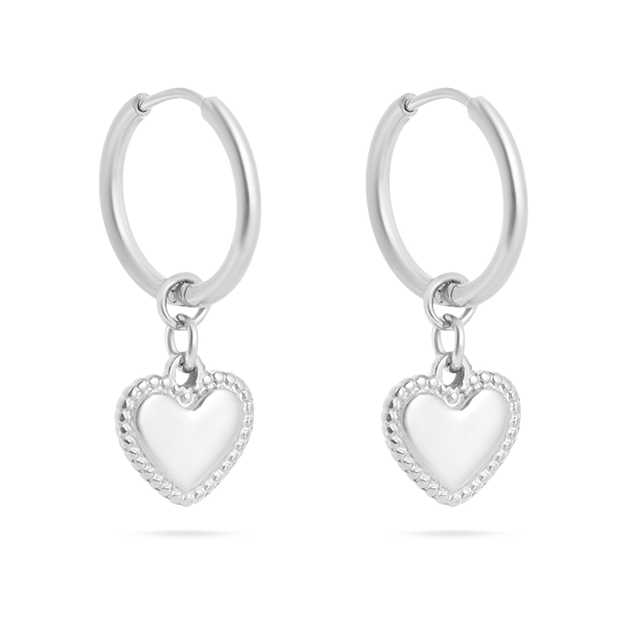18K Gold PVD Stainless Steel Heart Pendant Hoop Earrings / ERJ0042、mySite、dreamappss