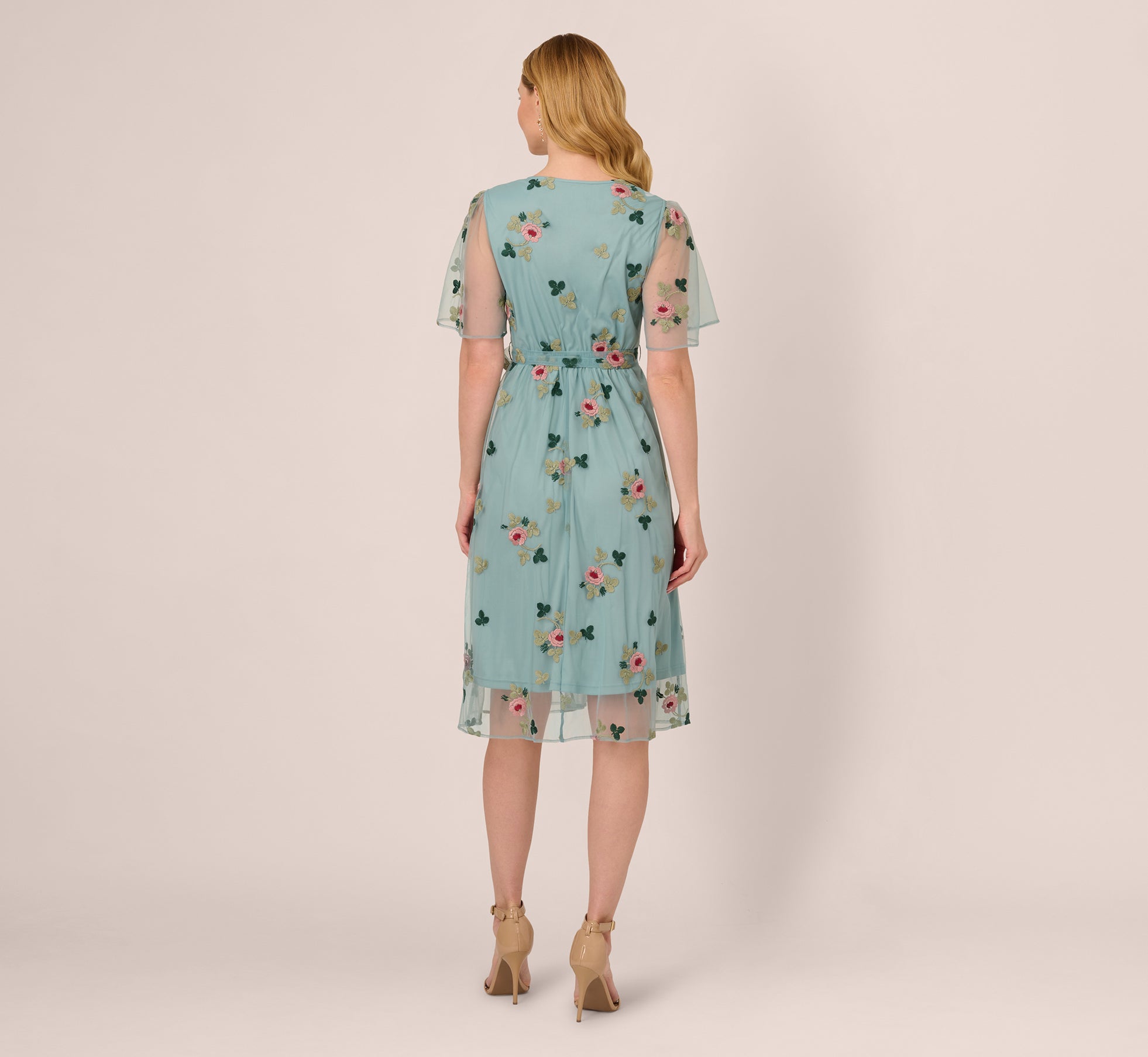 Flutter Sleeve Surplice Embroidered Midi Dress In Slate Multi、mySite、solidvoid