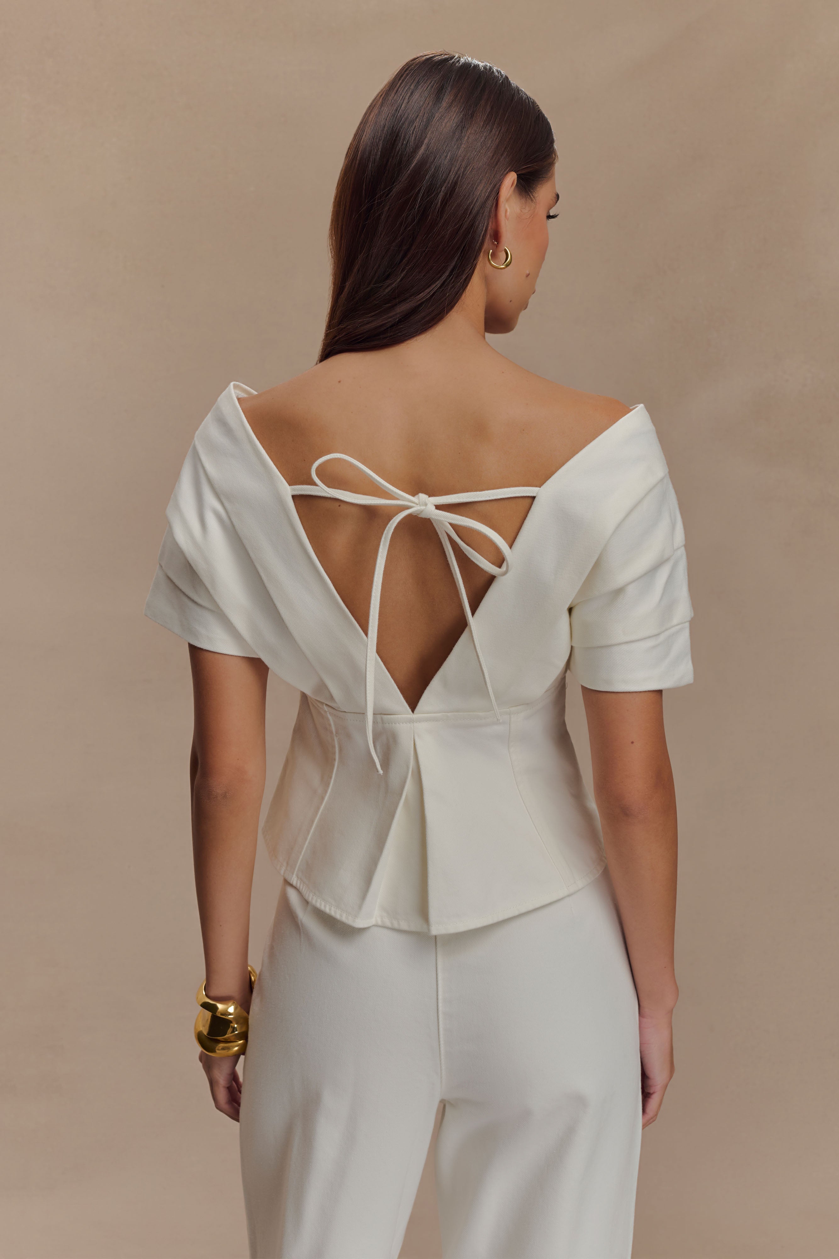 Rayne Off Shoulder Denim Top - White、mySite、solidvoid