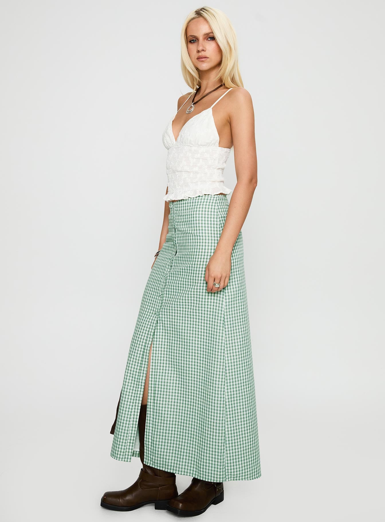 Macadamia Maxi Skirt Green / White、mySite、solidvoid