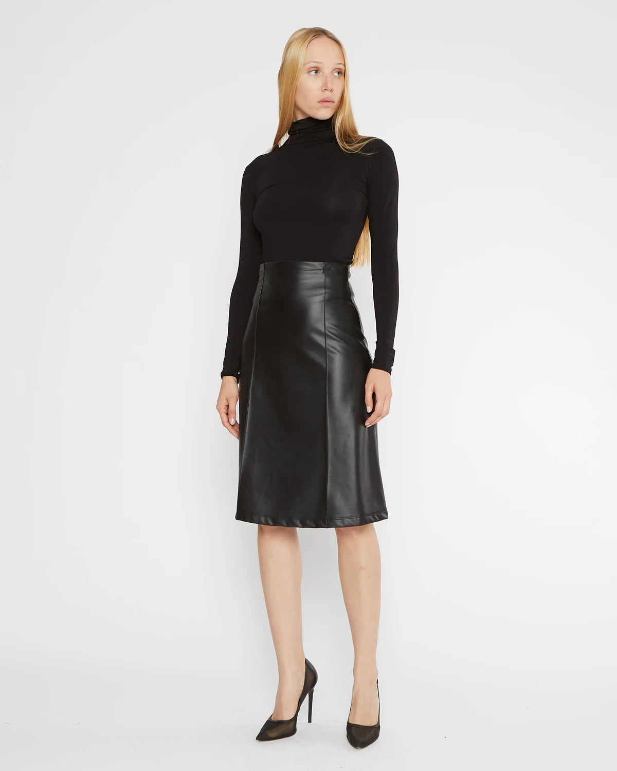Ripley Rader Vegan Leather A-Line Midi Skirt, Black - Final Sale、mySite、noshort