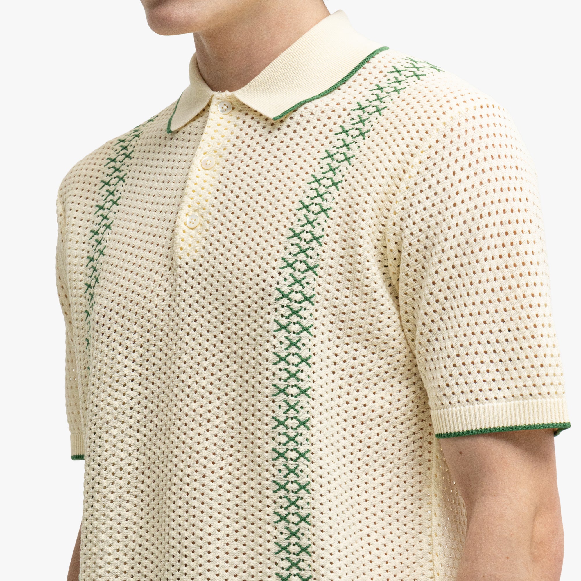  BEAMS PLUS Mesh Knit Stripe Polo Off White、mySite、merchandisen