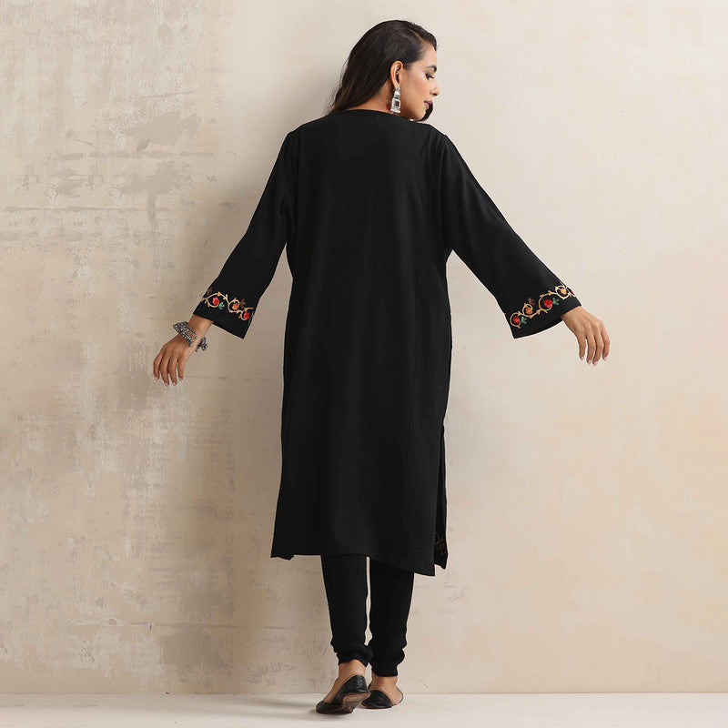 Woolen Kurta For Women | Floral Embroidered | Black、mySite、camillekostekn