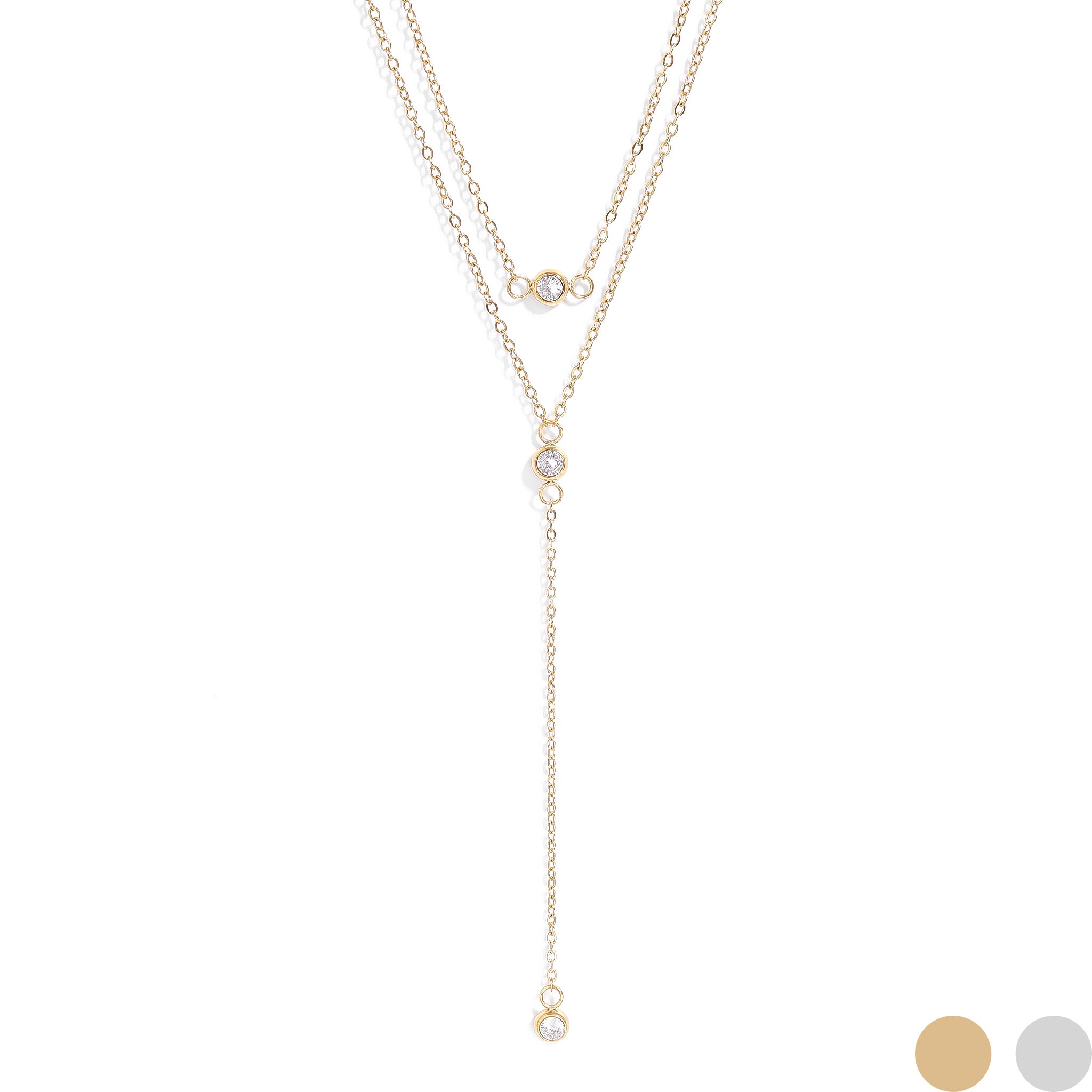 18K Gold PVD Stainless Steel Lariat Necklace CZ Stone Necklace / CHN0066、mySite、dreamappss