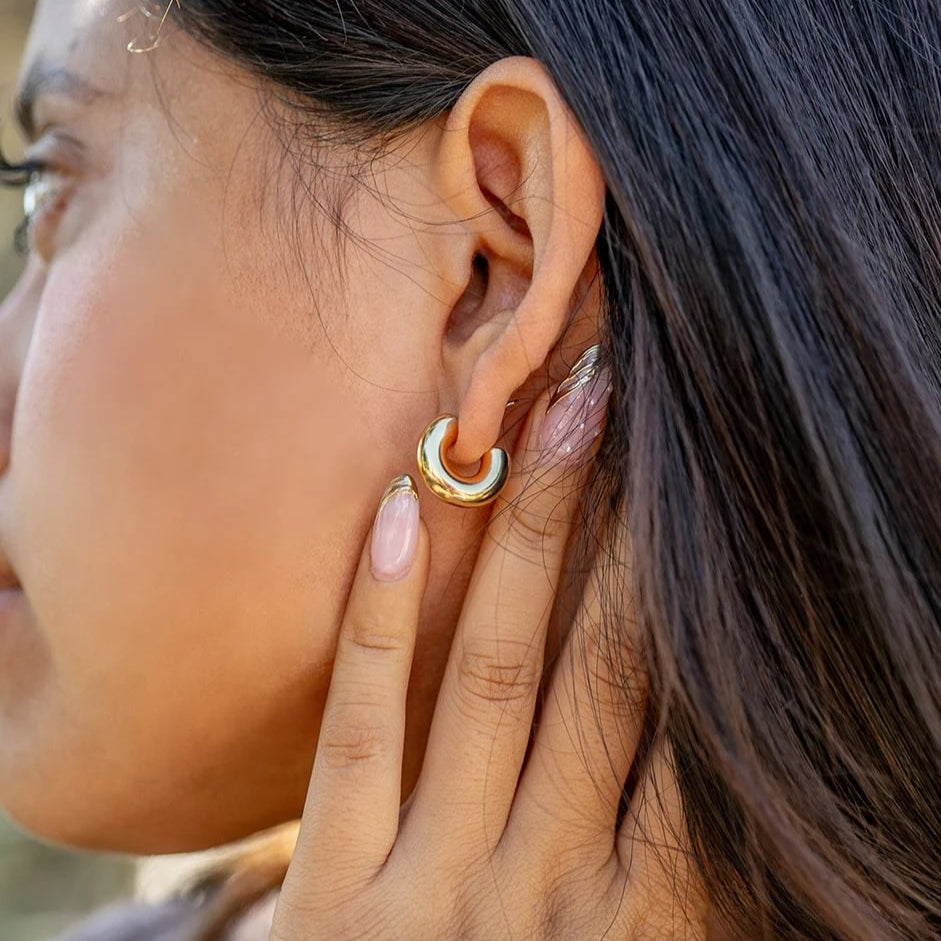 18K Gold PVD Stainless Steel Chunky Huggie Hoop Earring / ERJ0047、mySite、dreamappss