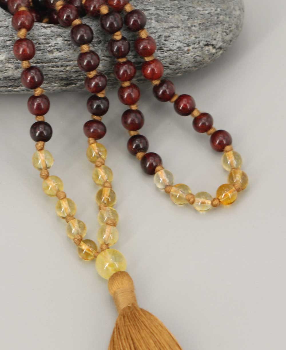 Rosewood and Citrine 108 Beads Meditation Mala, Knotted、mySite、topwebapps