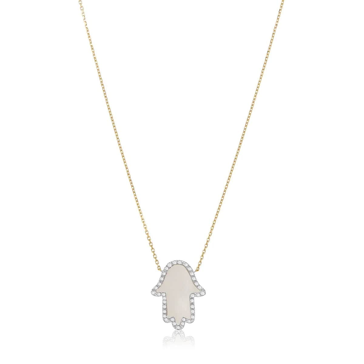 14k Gold Hamsa Diamond Frame Necklace - Turquoise or Mother of Pearl、mySite、topwebapps