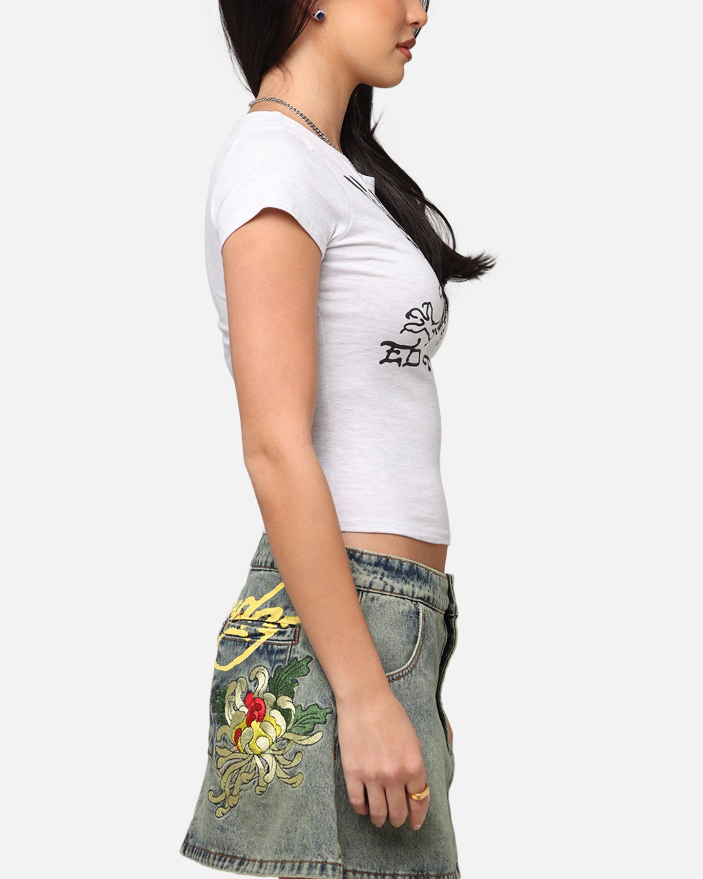 Ed Hardy Women's Eagle Baby T-Shirt Grey Marle、mySite、zt4zffjzw