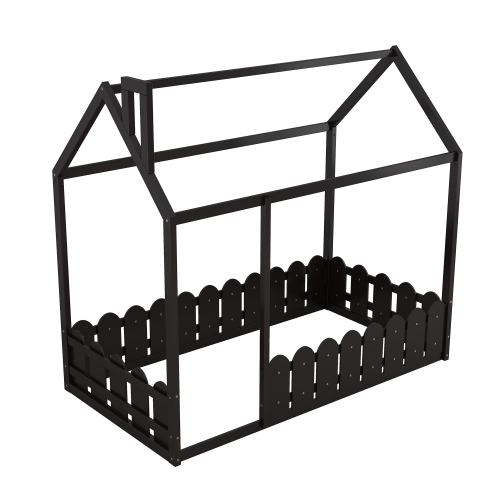 {Slats are not included}Twin Size Wood Bed House Bed Frame with Fence,for Kids,Teens, Girls,Boys {White}{OLD SKU:WF194274AAK}、、casual