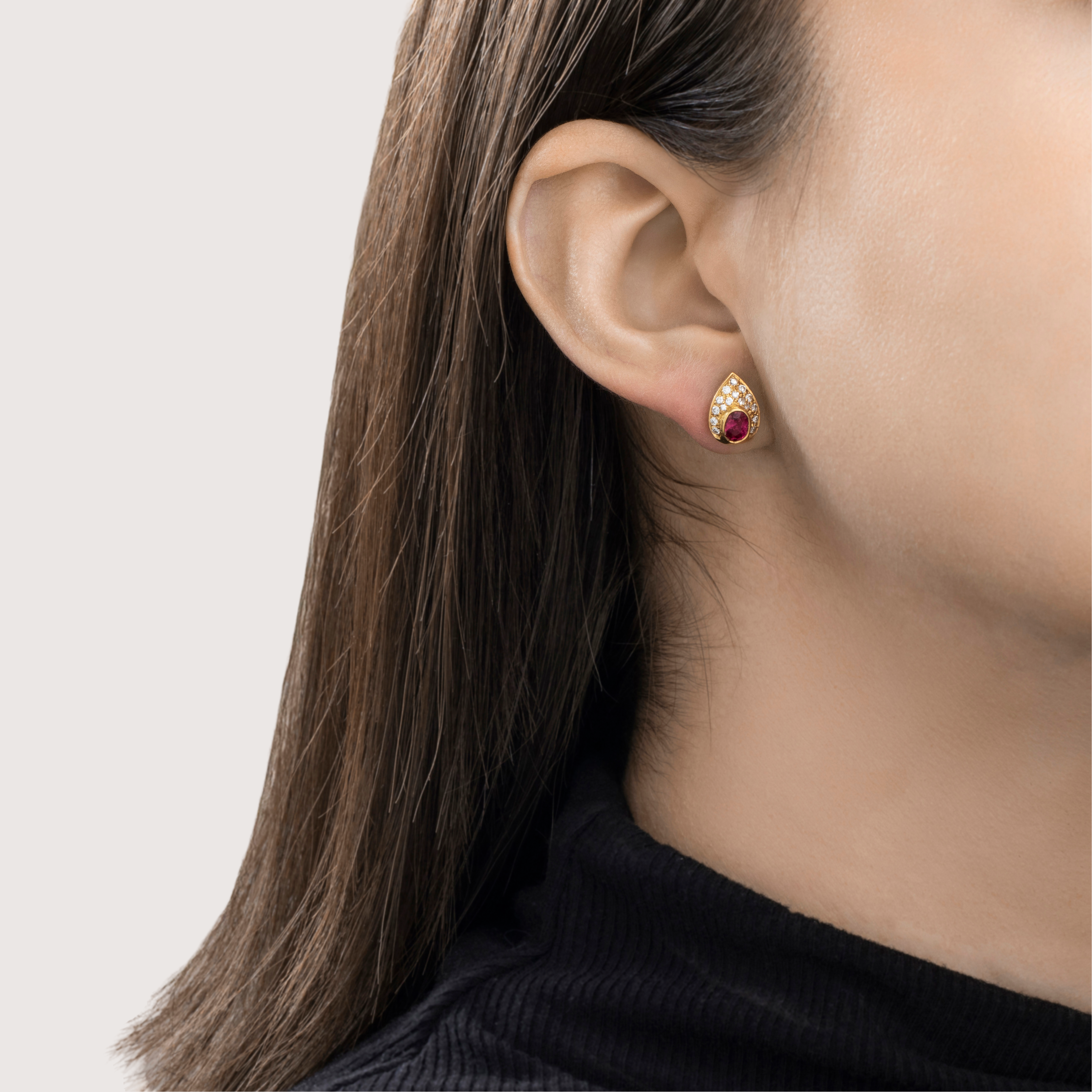 Vintage 18k Yellow Gold Ruby Diamond Teardrop Stud Earrings、mySite、hinf8tx79