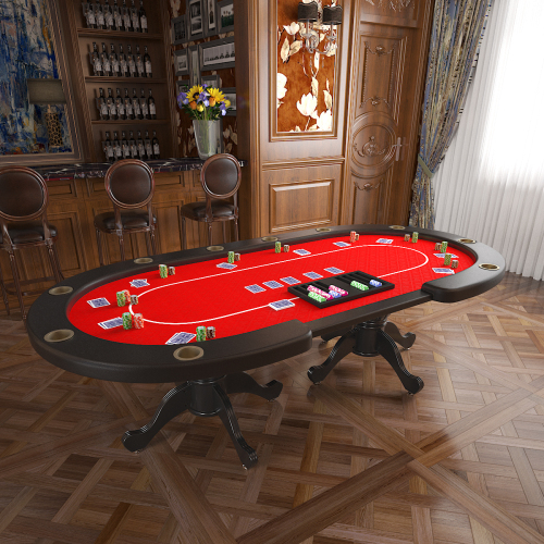 96" Oval Aura Poker Table for 10 Players Texas Holdem Poker Card with Bet Line Felt Surface Jumbo Cup Holders Red、、casual
