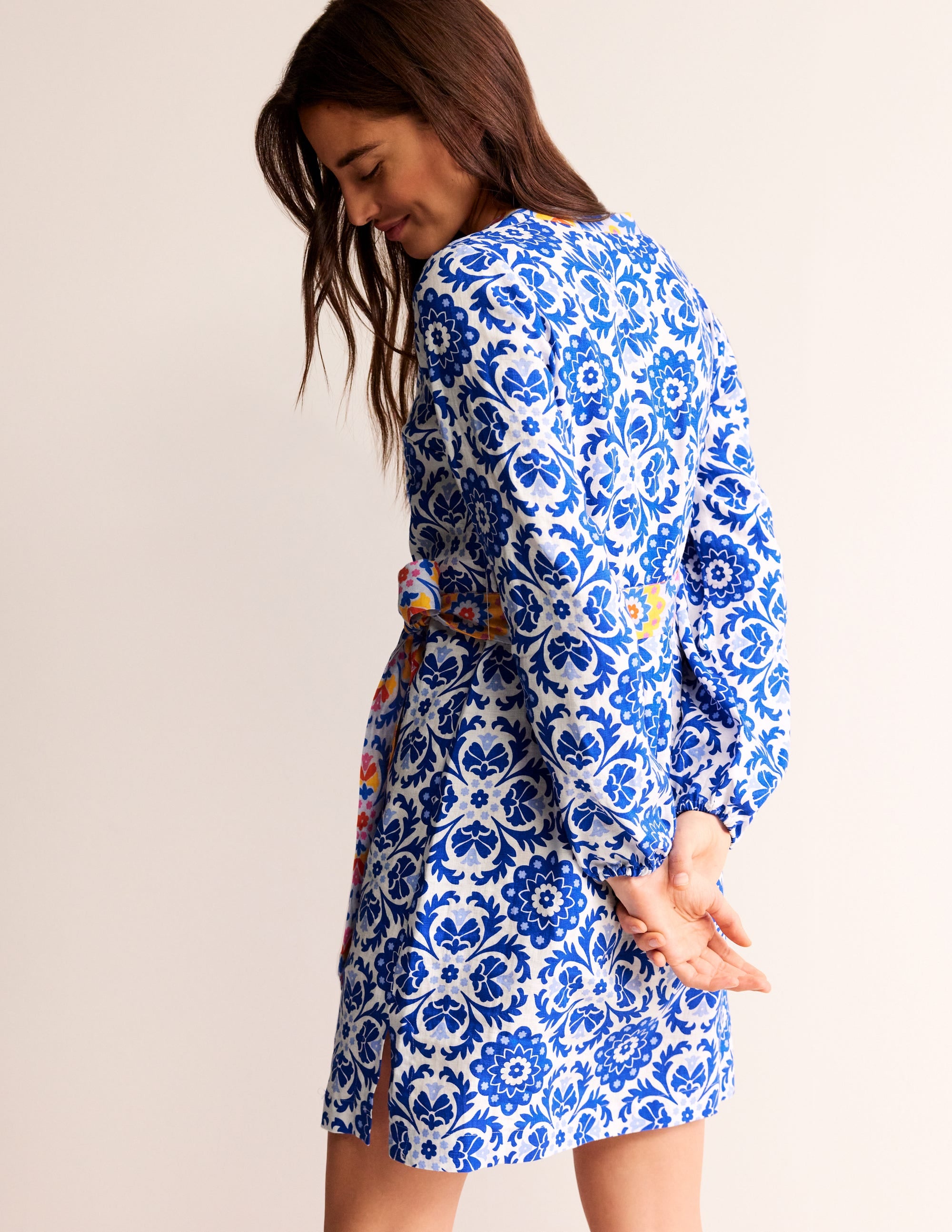  Cleo Tie Waist Linen Dress-Surf The Web, Mosaic Bloom、mySite、ashleygrahame