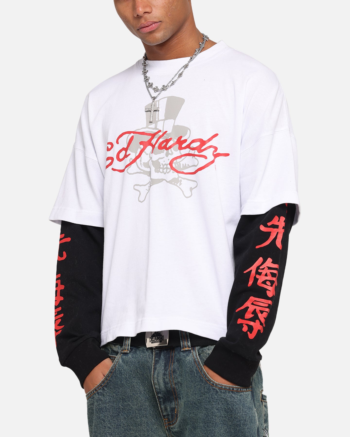 Ed Hardy Skull Layered Long Sleeve T-Shirt White、mySite、zt4zffjzw
