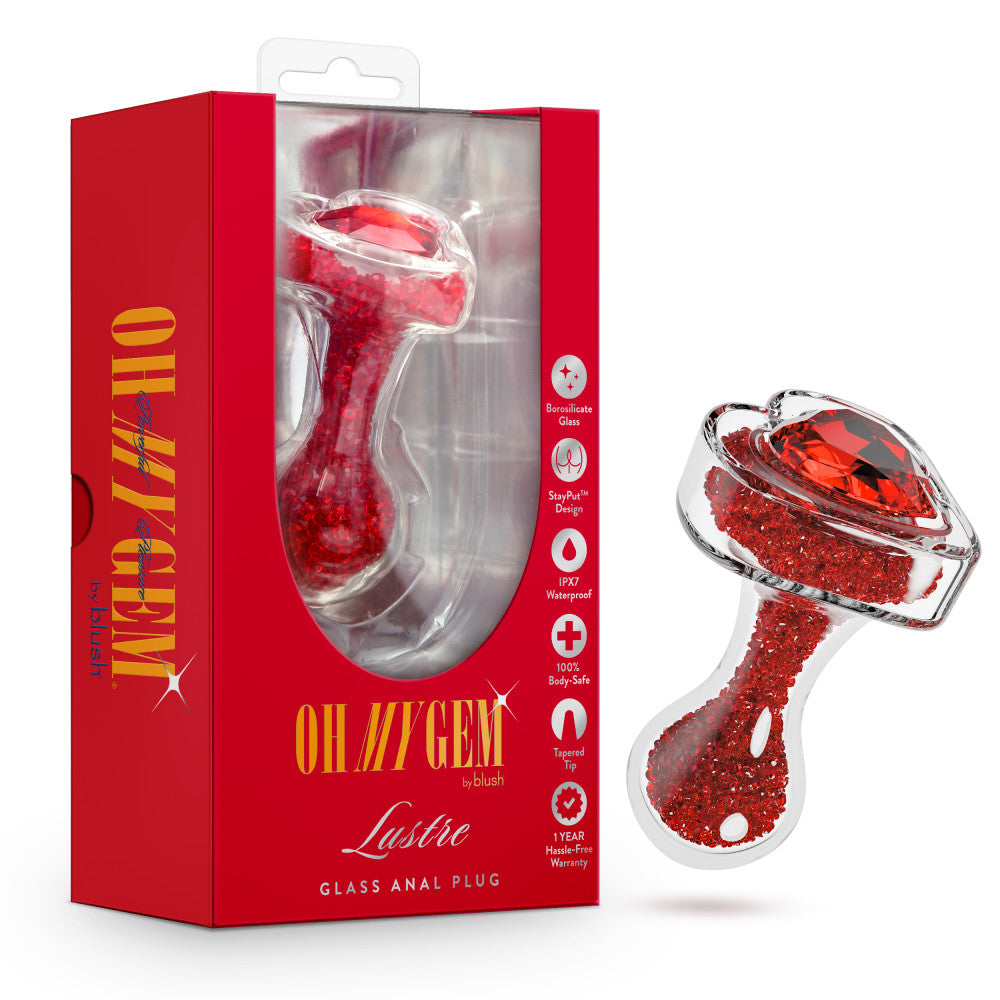 Oh My Gem | Lustre Glass Anal Plug With Ruby Heart-Shaped Base - Body-Safe Borosilicate Glass With Tapered Tip - In Red、mySite、bottomscart