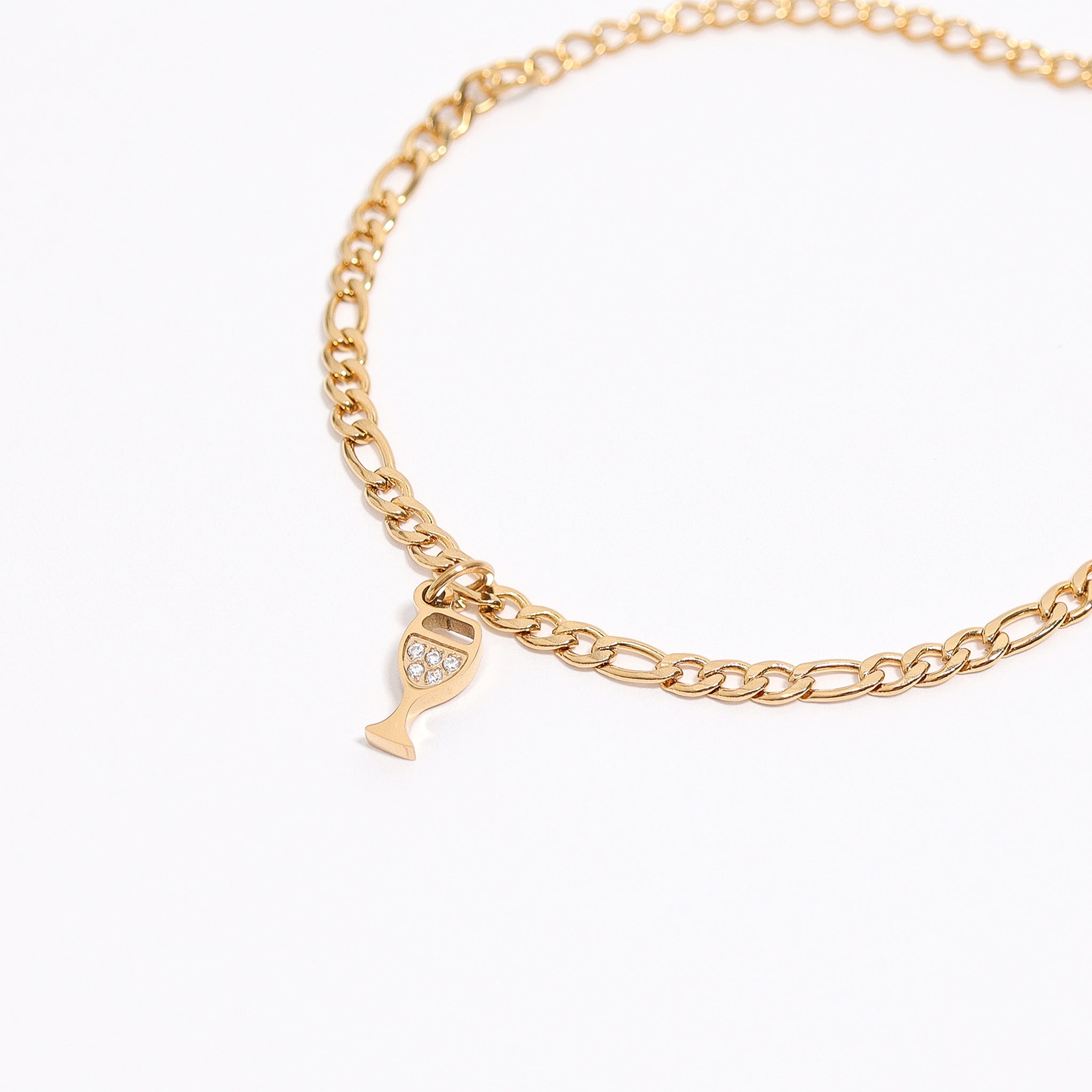 18K Gold PVD Stainless Steel CZ Wine Glass Charm / PDL0144、mySite、dreamappss