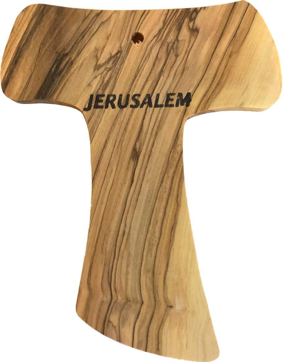  Holy Land Market Large and thick Wall Tau hand carved olive wood Tau Cross - Hanging (16 cm or 6.5 inches) with Certificate、mySite、elrpsem3k