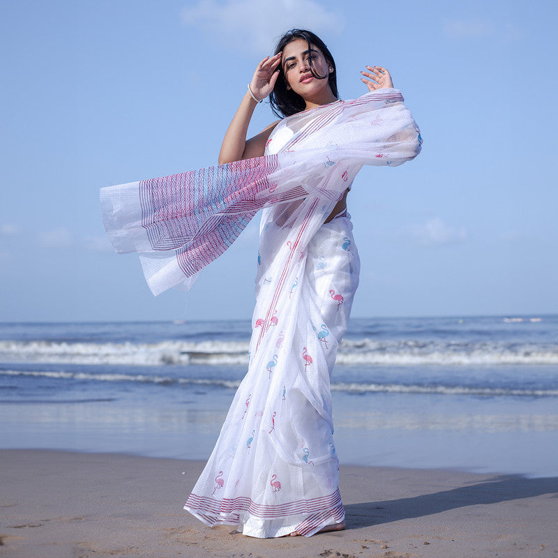 Kota Handblock Printed Saree | White & Red、mySite、camillekostekn