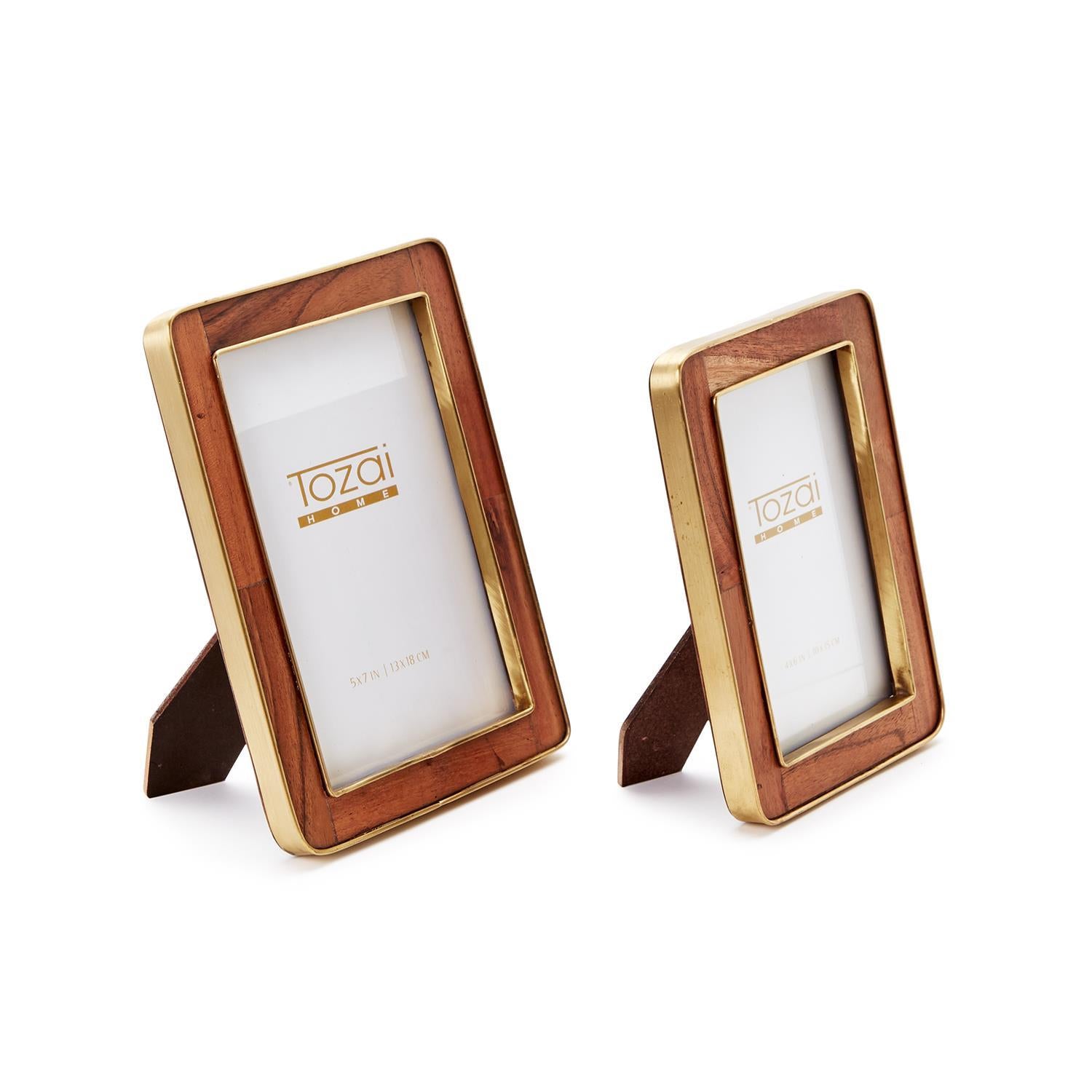  Set Of 2 Wood Rounded Edge with Brass Photo Frames、mySite、elrpsem3k