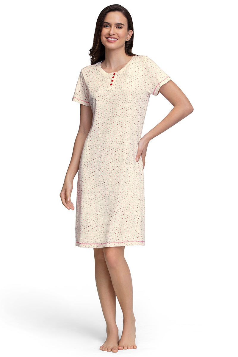  Knee-Length Sleep Dress - Ditsy Heart Pr、mySite、justintrudeaud