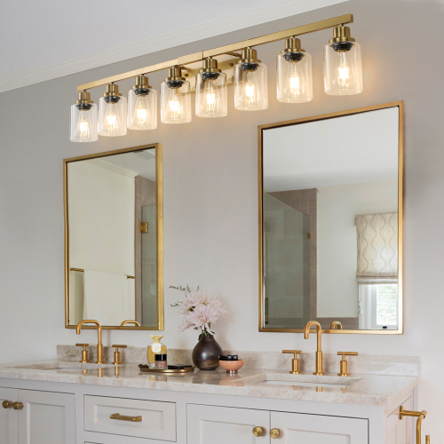 24" Modern 4-Light Bathroom Vanity Light Fixture - Brushed Nickel Finish with Clear Glass Shades, Perfect for Bathroom, Vanity, and Dressing Area Lighting (No Bulbs)、、eastwooduniform