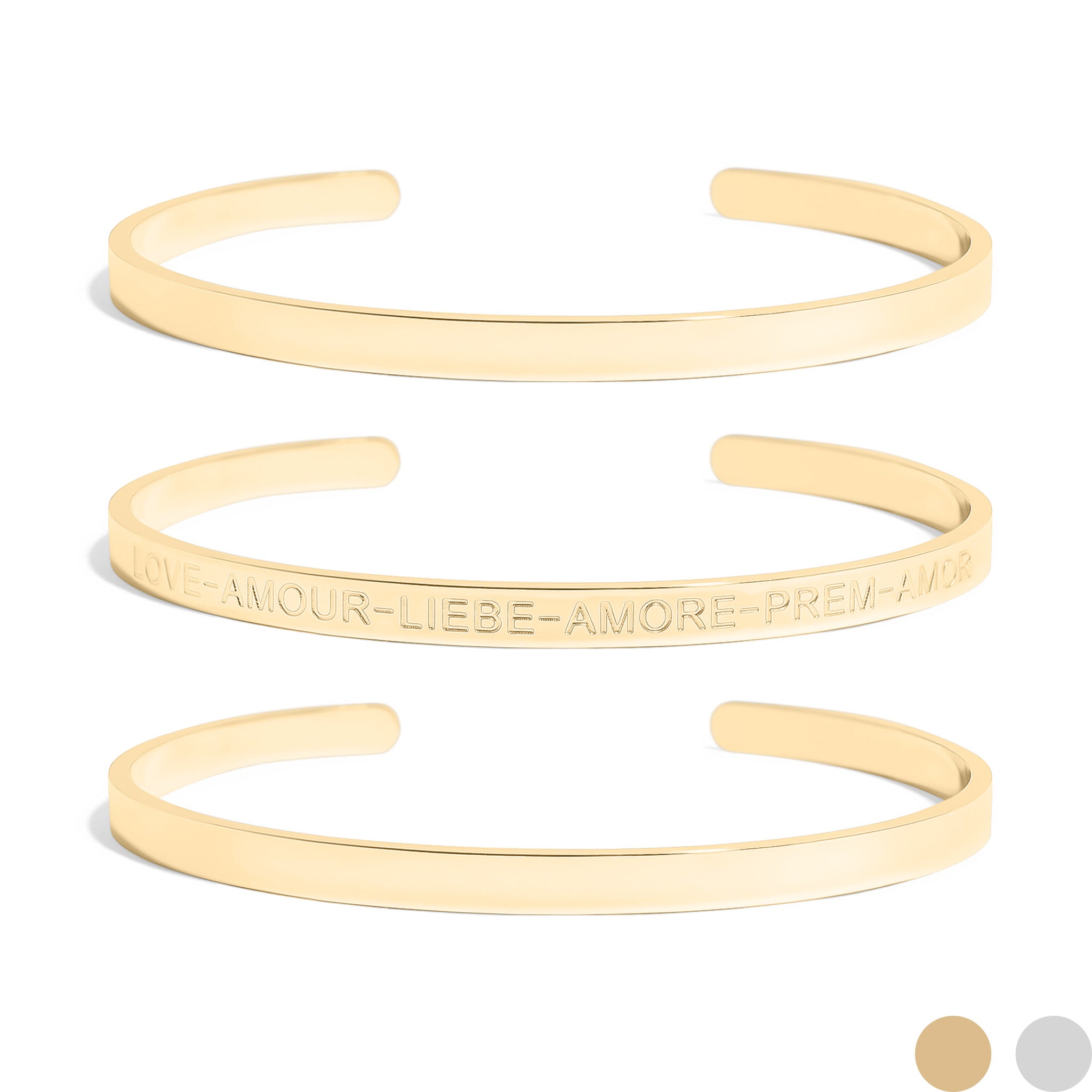 18K Gold PVD Stainless Steel Love Languages 3 Pc Bangle Set / BRJ1012、mySite、dreamappss
