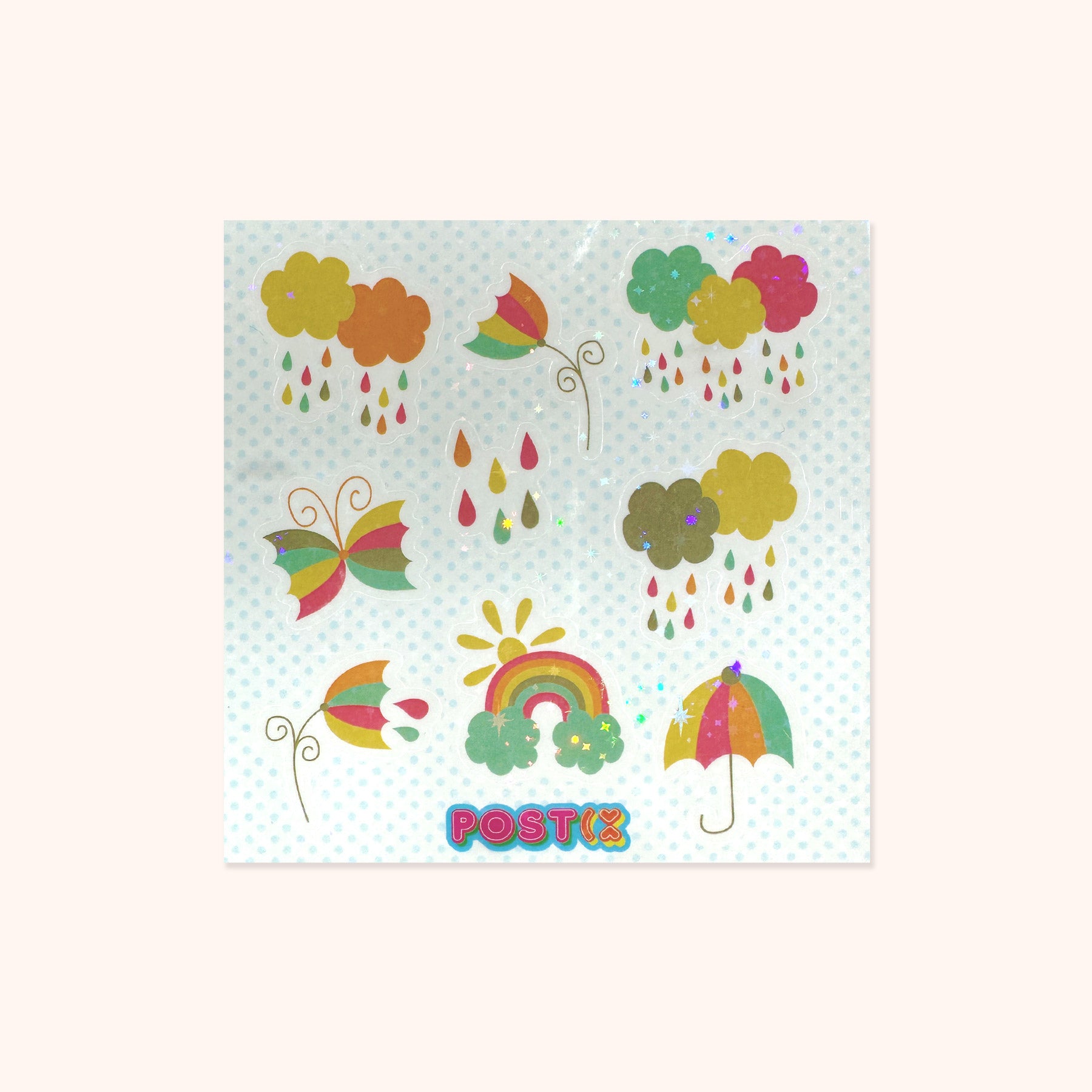 Rainbow Rain Square Hologram Sticker Sheet、mySite、ghnorth