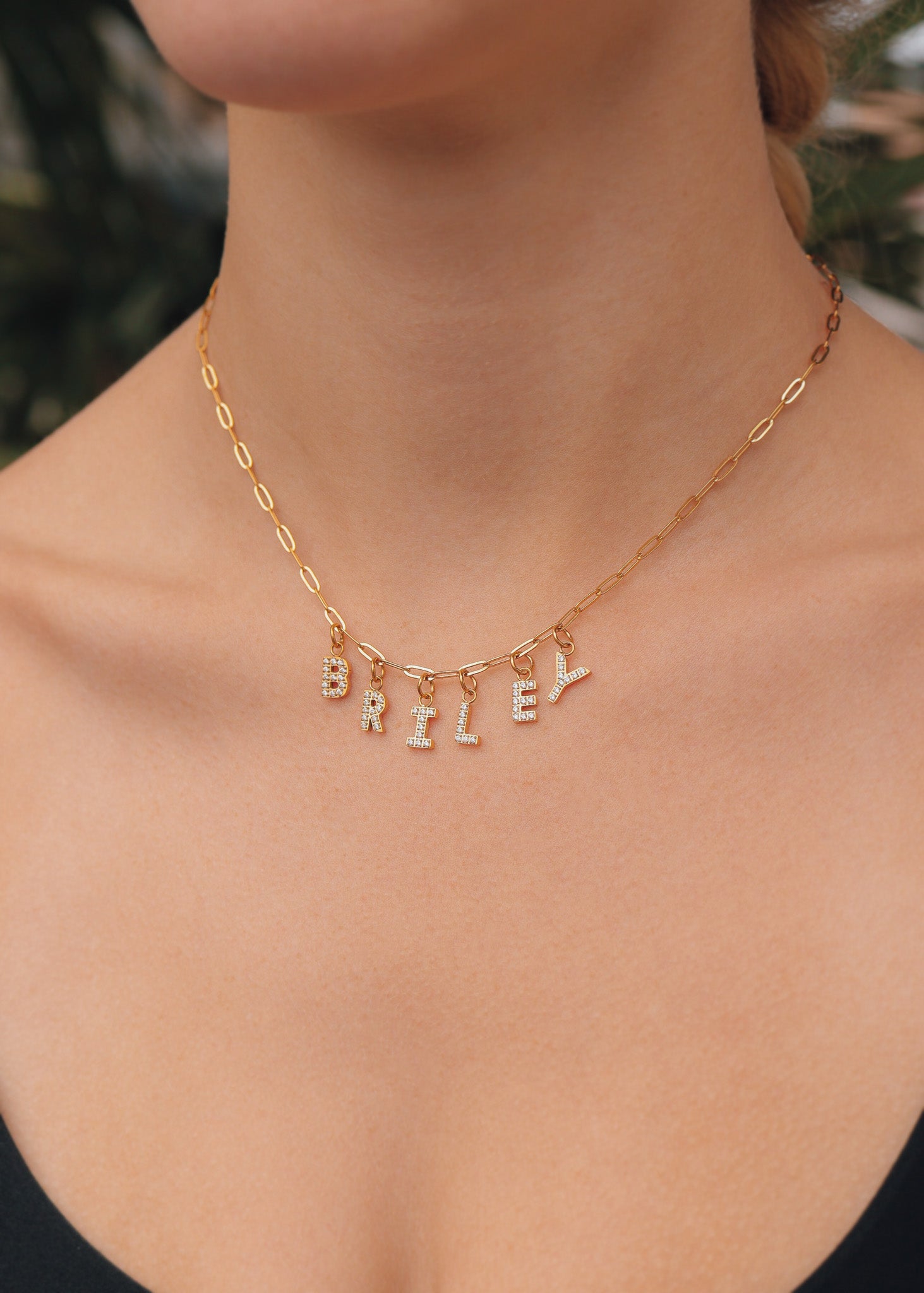 18K Gold PVD Stainless Steel Pave Set CZ Initial Letter Charms / PDC9021、mySite、dreamappss