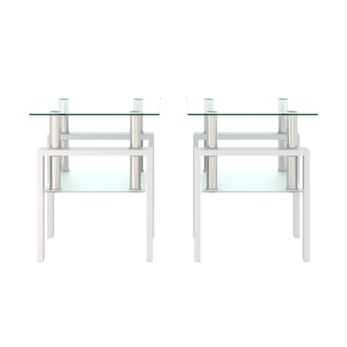 Set of 2, Modern Tempered Glass Tea Table Coffee Table End Table, Square Table for Living Room, Black、、casual