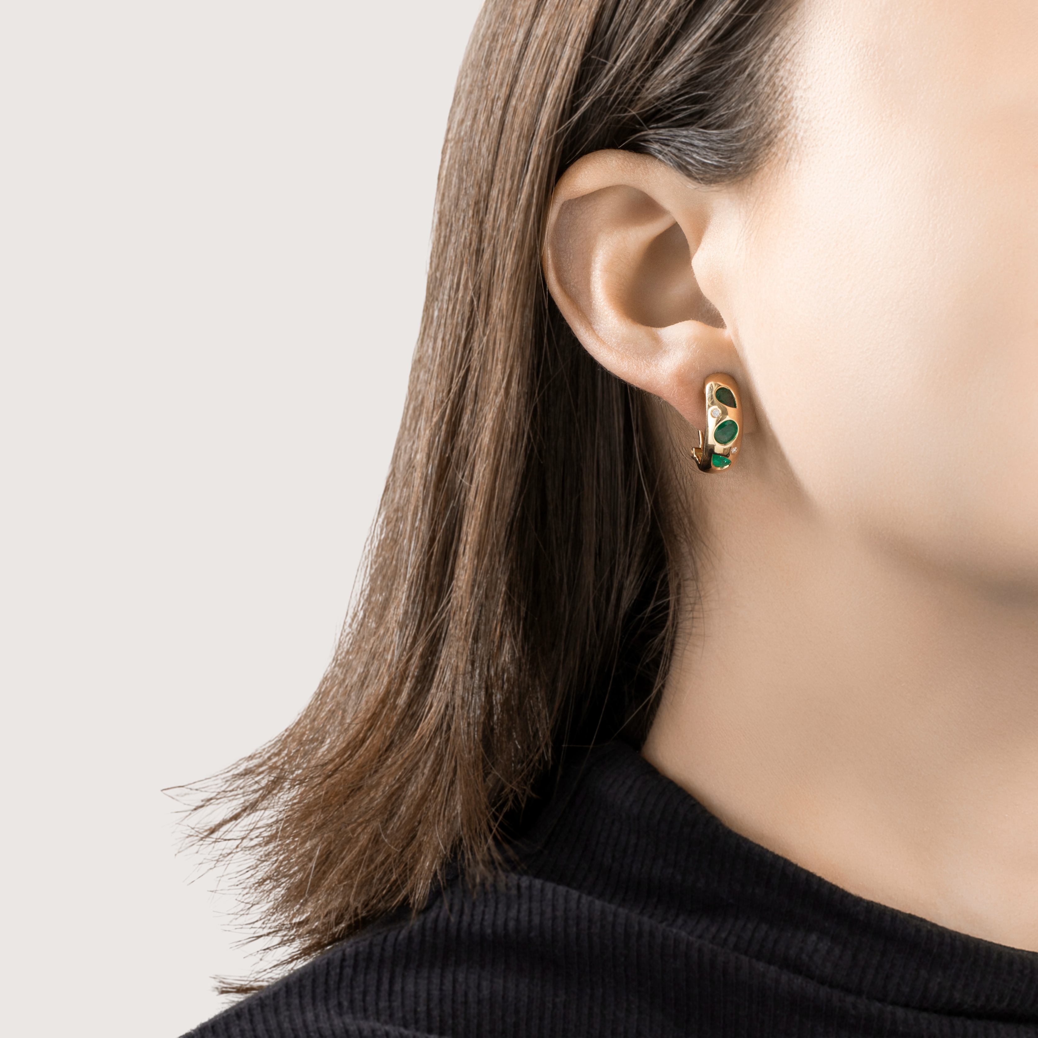 Vintage 14k Yellow Gold 1.1cttw Emerald Diamond Flush-Set Earrings、mySite、hinf8tx79