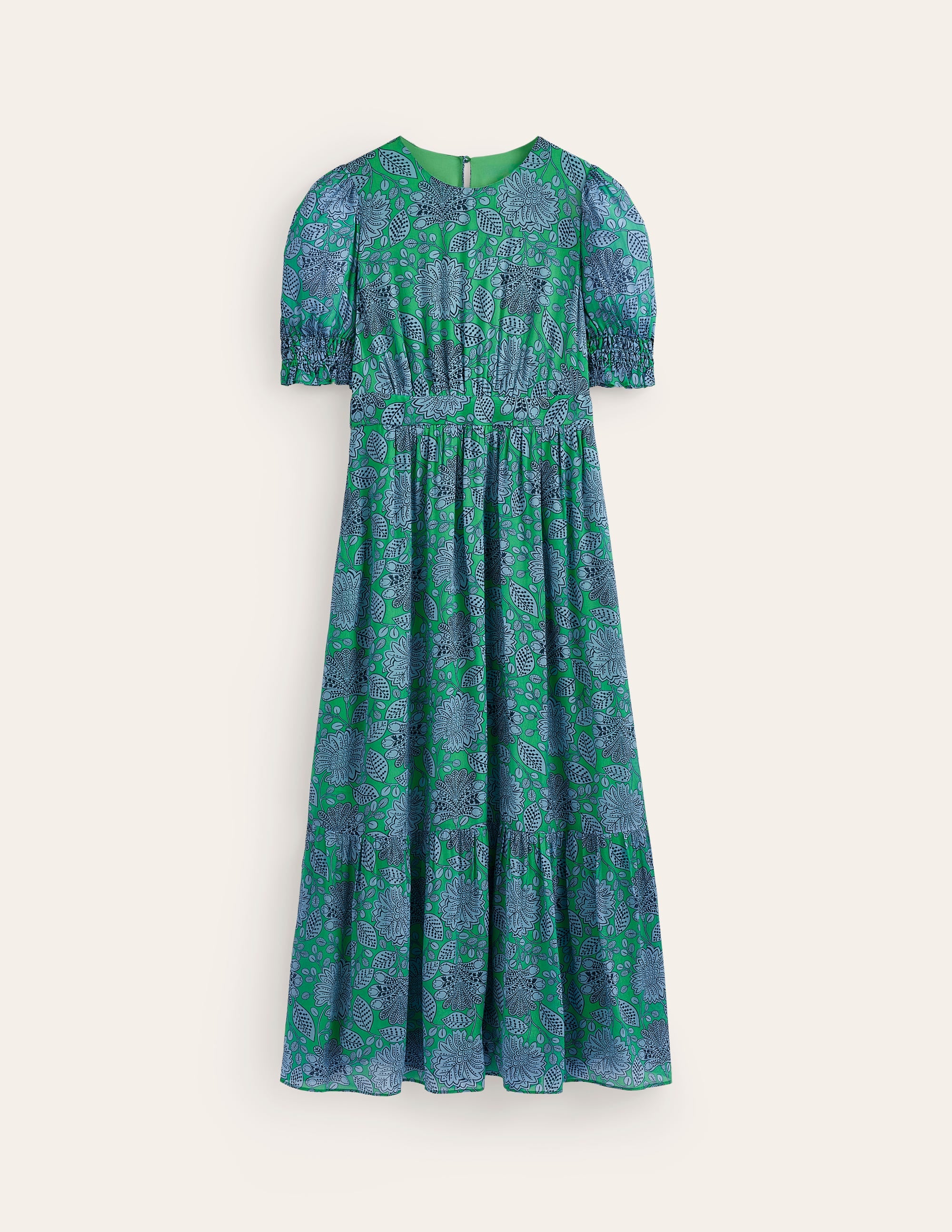  Smocked Cuff Maxi Dress-Ming Green, Gardenia Swirl、mySite、ashleygrahame