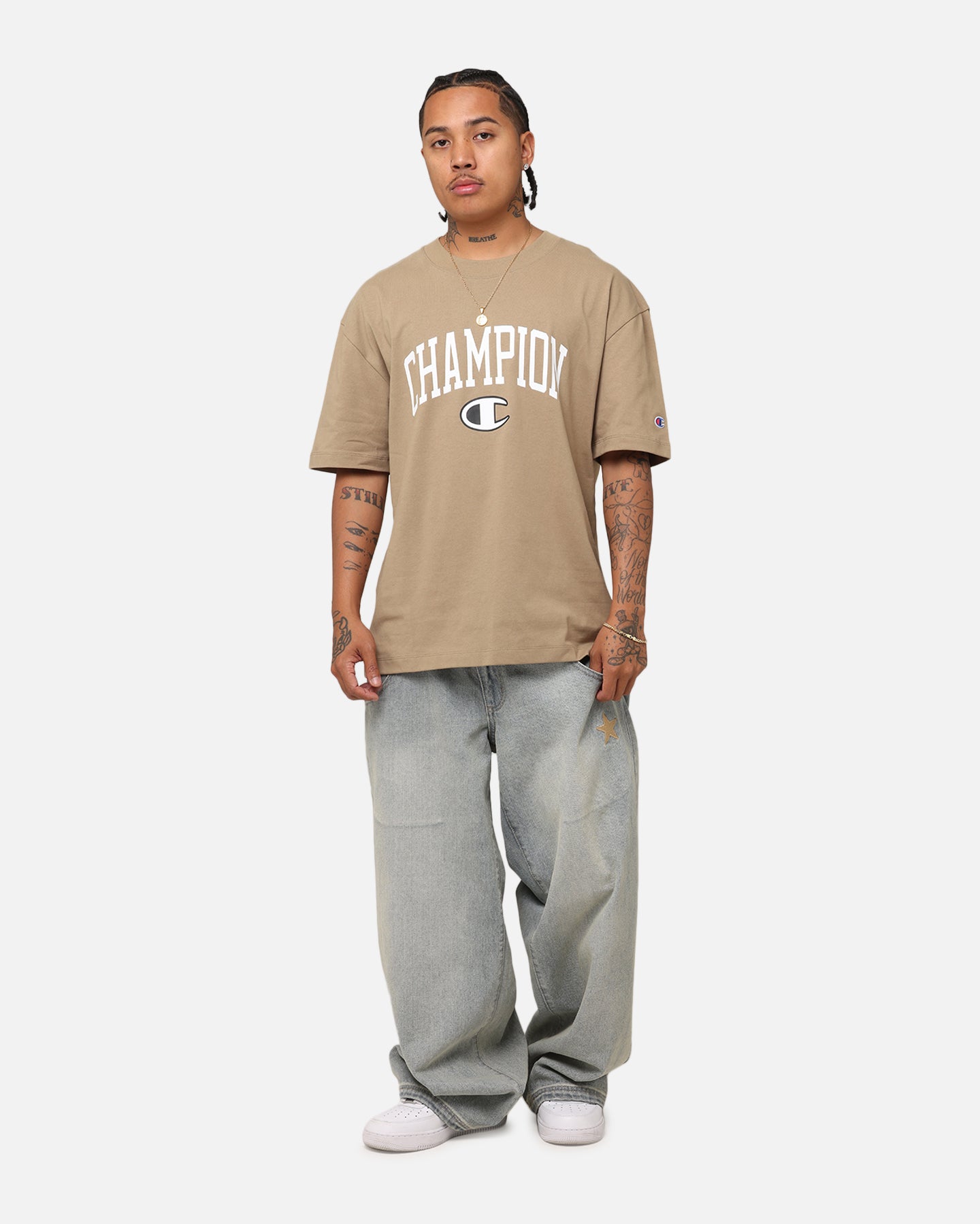 Champion Heritage Varsity Graphic T-Shirt Whole Wheat Khaki、mySite、zt4zffjzw