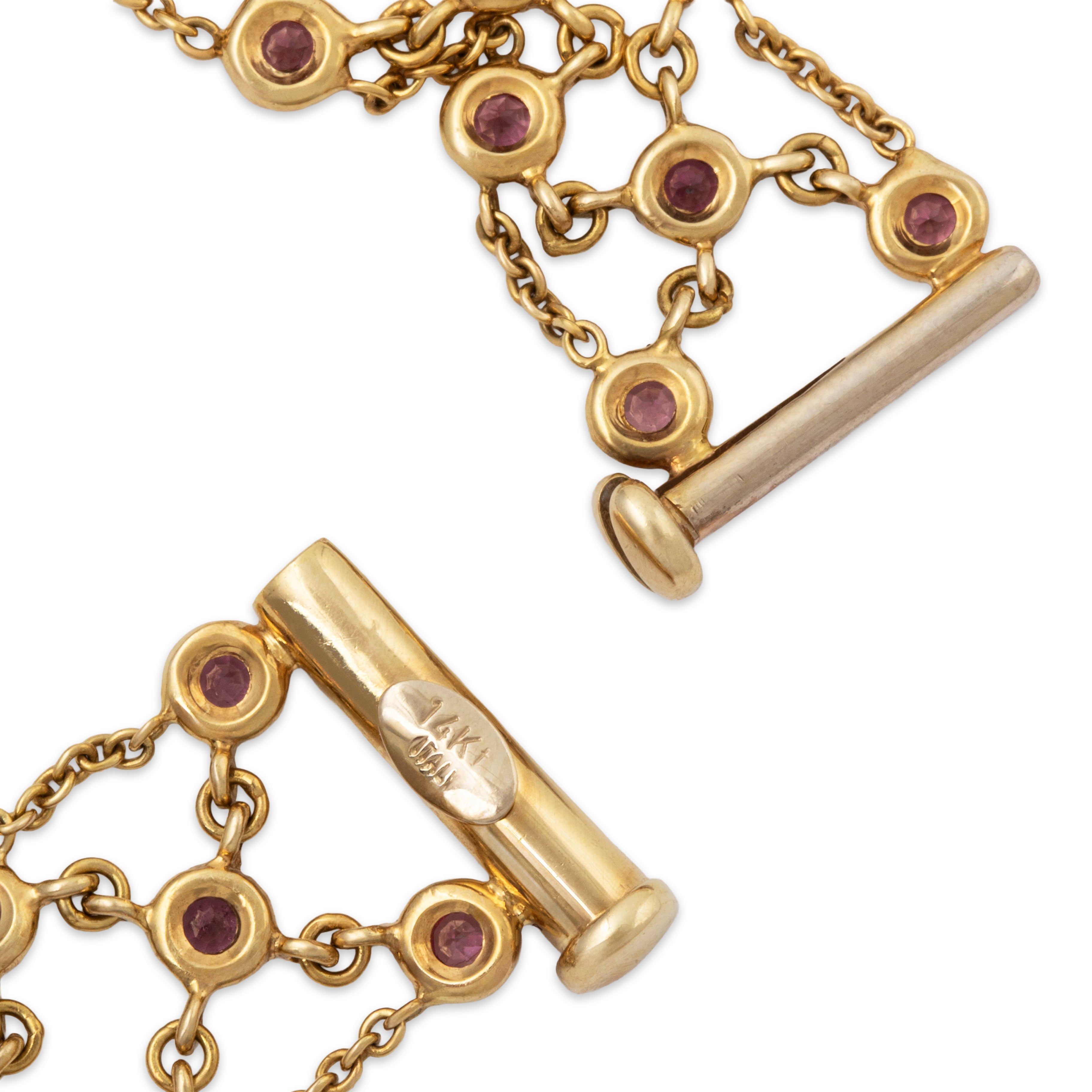 Vintage Italian 14k Yellow Gold 2cttw Pink Garnet Intricate Lattice Bracelet 7、mySite、hinf8tx79