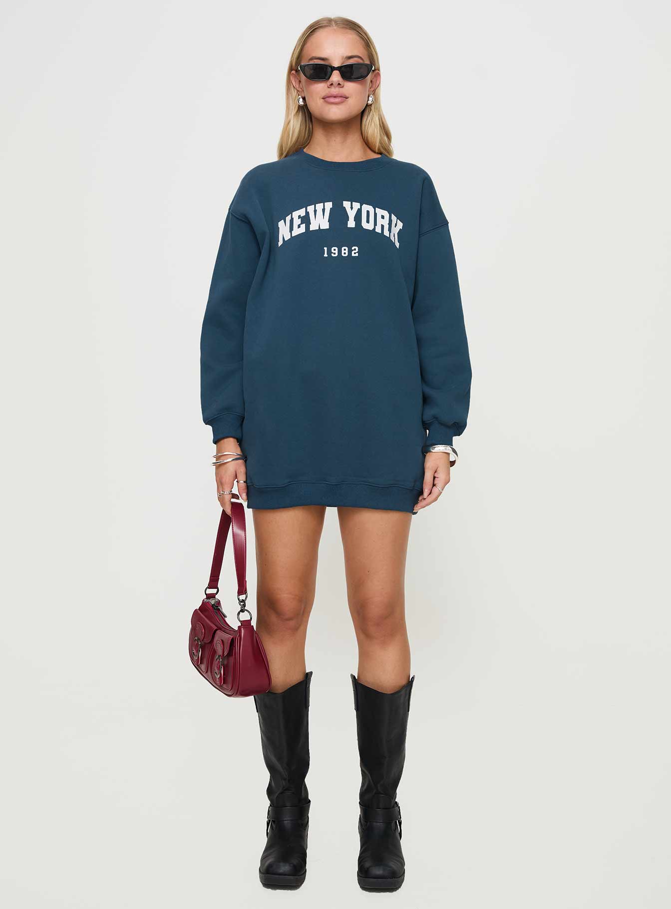 New York Minute Mini Sweatshirt Dress Navy、mySite、solidvoid