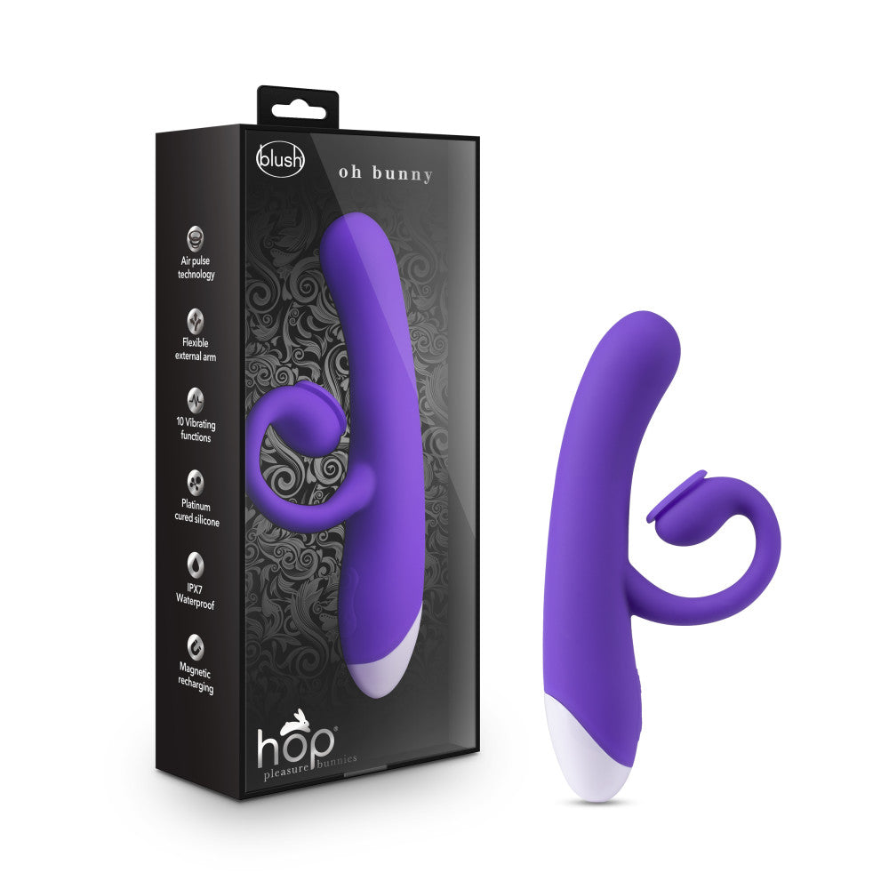 Hop By Blush® | Oh Bunny G-Spot + Clitorial + Suction Stimulation Midnight 7.75-Inch Ultrasilk Silicone Rechargeable Rabbit Vibrator、mySite、bottomscart