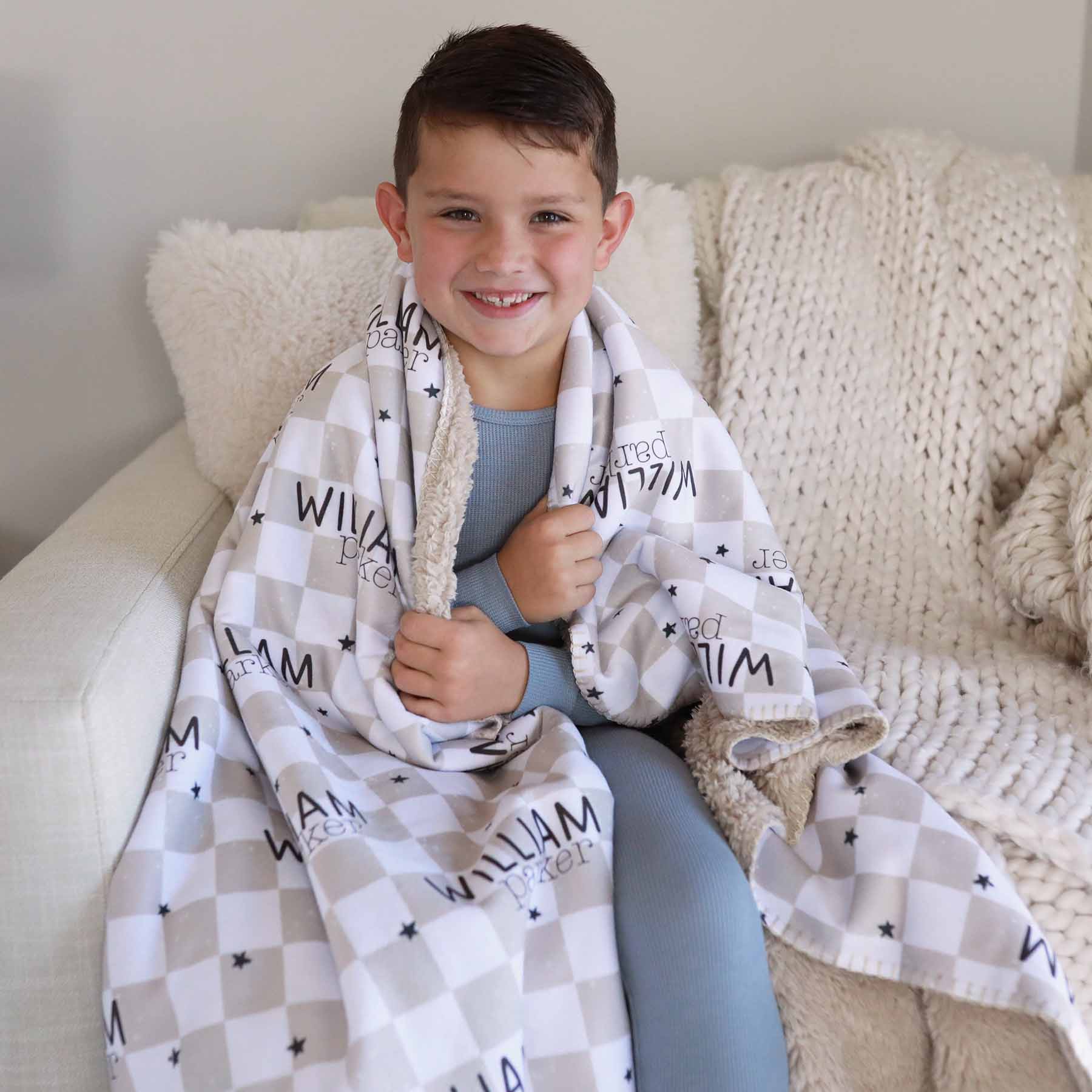  Personalized Fuzzy Kids Blanket | Taupe Check、mySite、layawaytickets