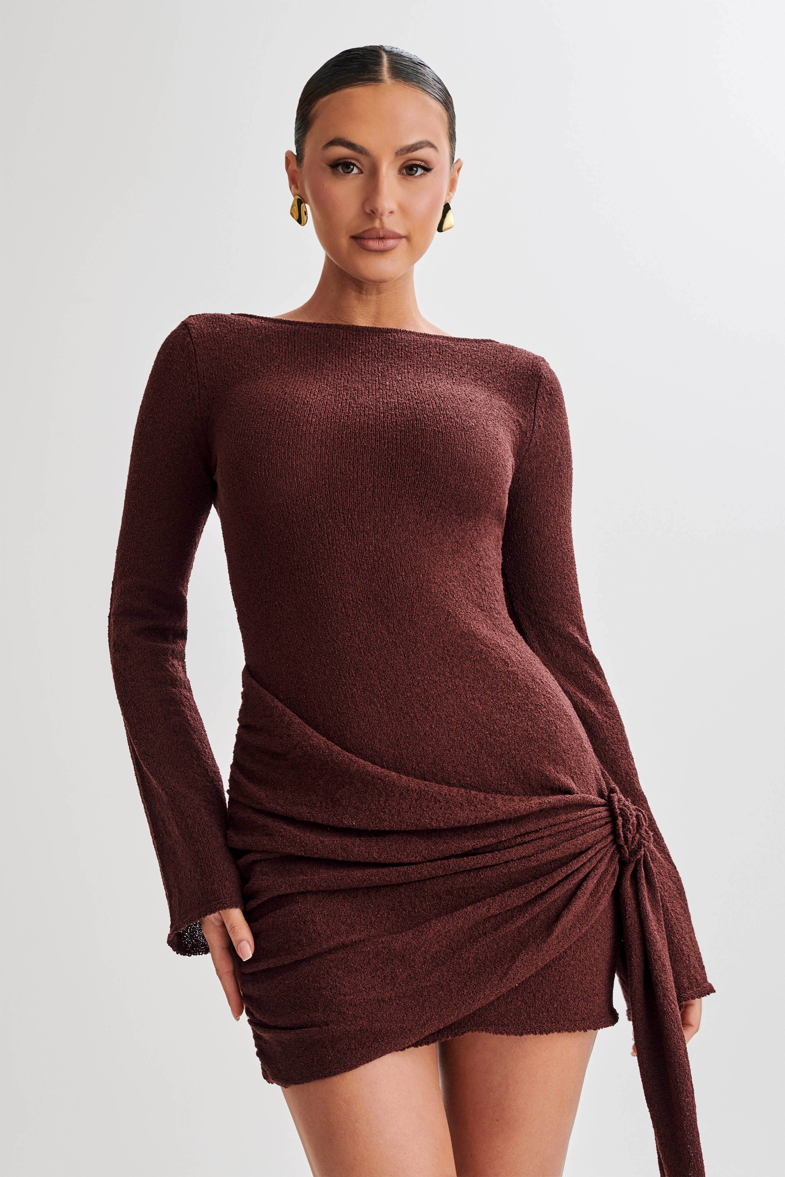 Liana Long Sleeve Knit Mini Dress - Plum、mySite、solidvoid