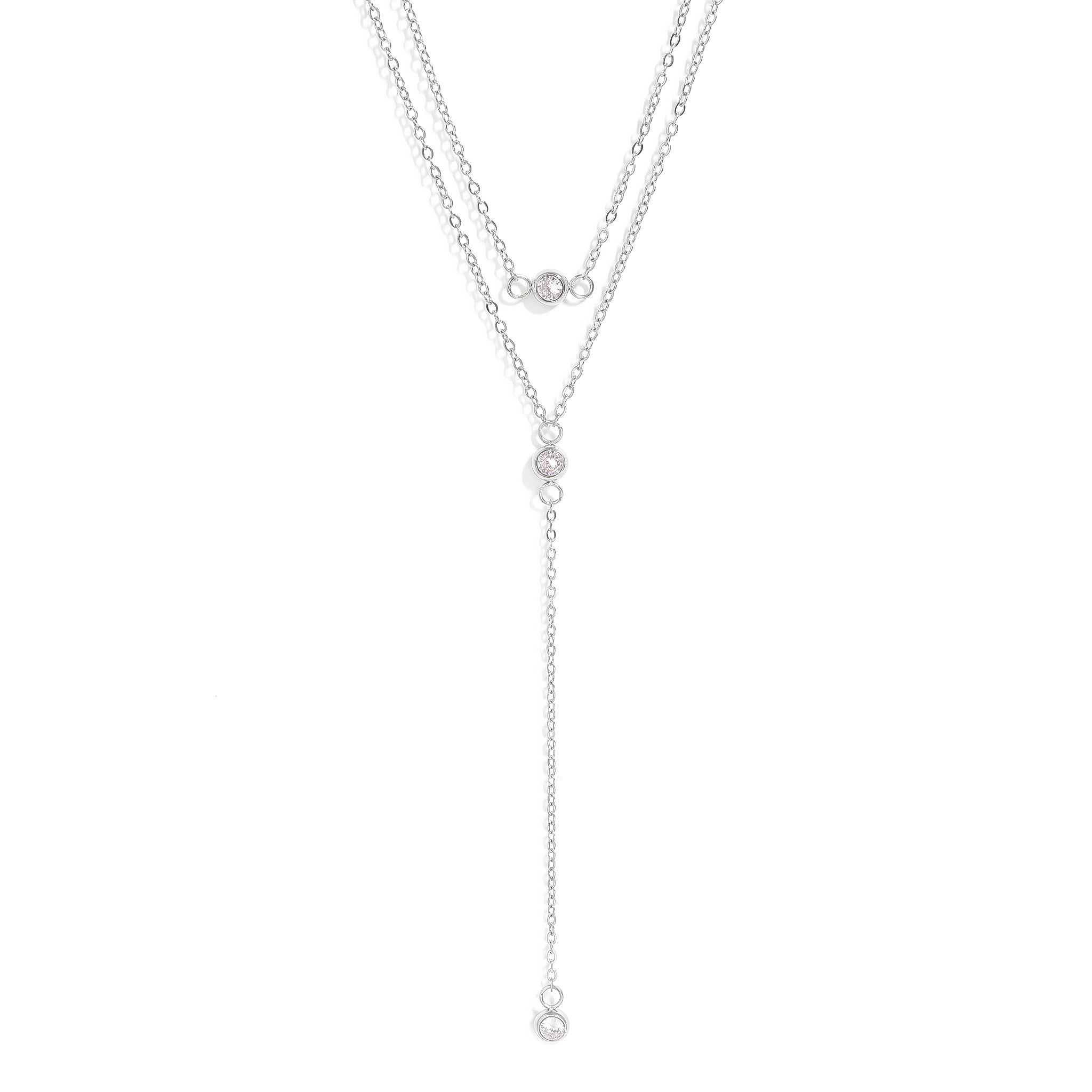 18K Gold PVD Stainless Steel Lariat Necklace CZ Stone Necklace / CHN0066、mySite、dreamappss