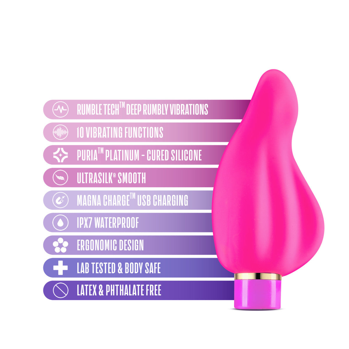 Aria By Blush® | Epic AF: Curved Fuchsia Silicone Vibrator with Powerful RumboTech™ Technology、mySite、bottomscart