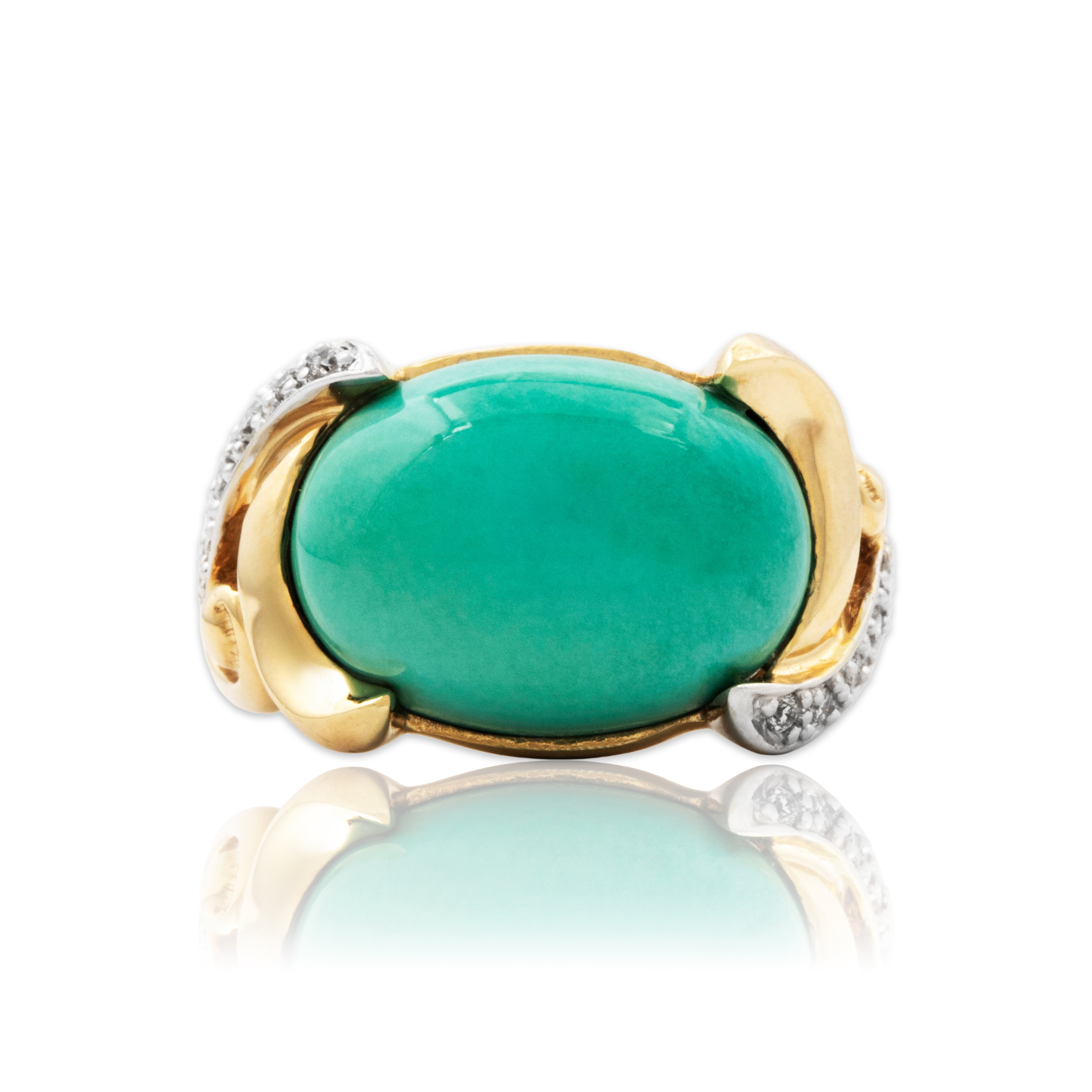 Vintage 14k Yellow Gold 7.7ct Turquoise Diamond Bold East-West Ring 5.75、mySite、hinf8tx79