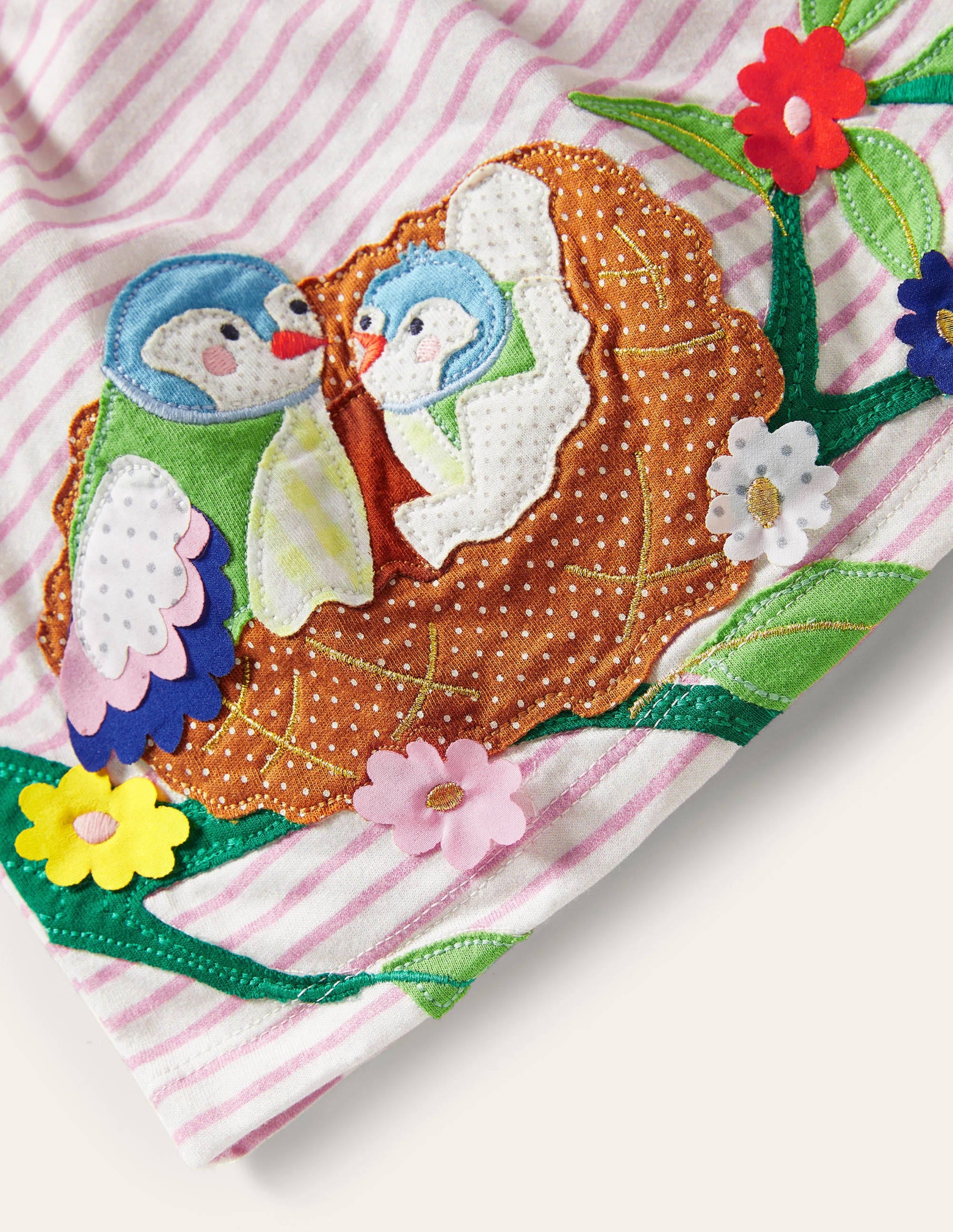  Fun Appliqué Jersey Dress-Pink Lemonade Birds、mySite、ashleygrahame