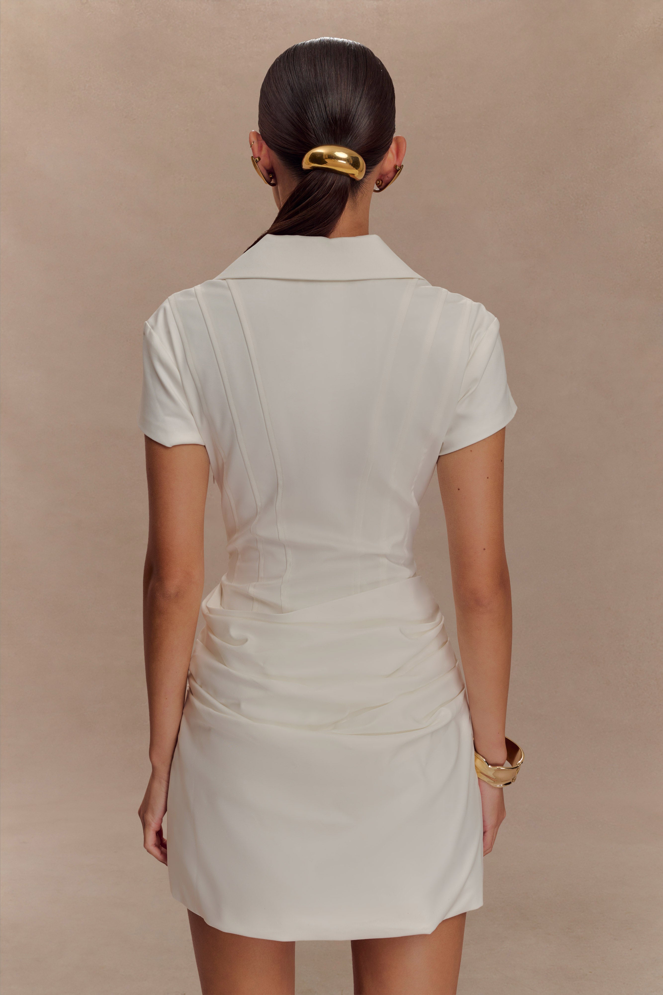 Tarryn Collared Cotton Mini Dress - White、mySite、solidvoid