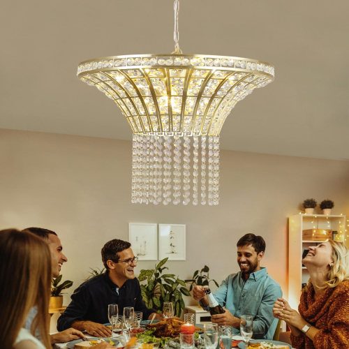 (Same as W1340120181/L5021) 8-Light 23.6" Wide Crystal Waterfall Chandelier (Bulb Not Included)、、eastwooduniform
