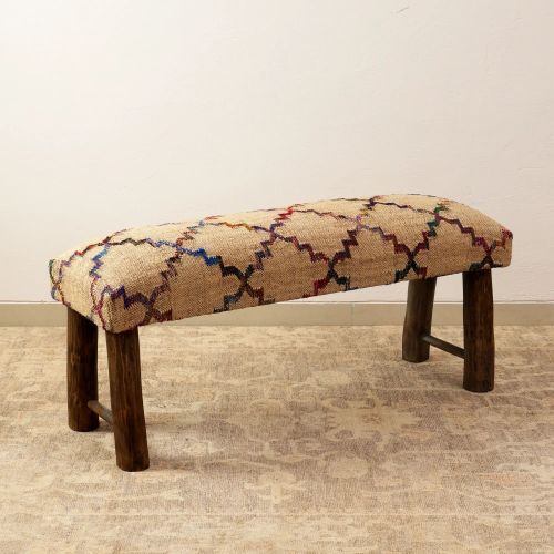 Decorative Jute Fabric Upholstered Multicolor Bench-45X14X18"、、xpatfood