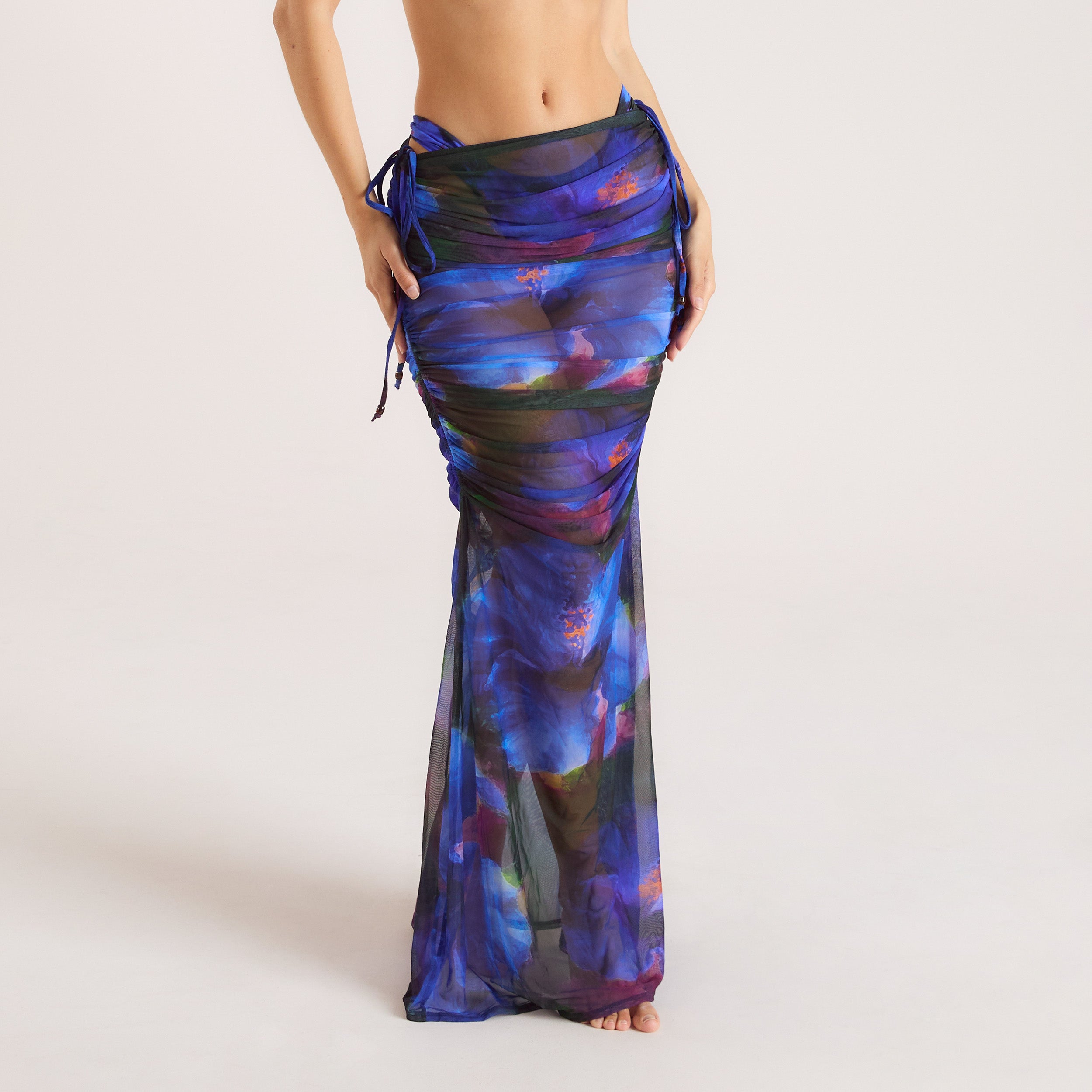 Midnight Tropics Printed Mesh Maxi Skirt - Midnight Blue、mySite、bengalsvssteelers